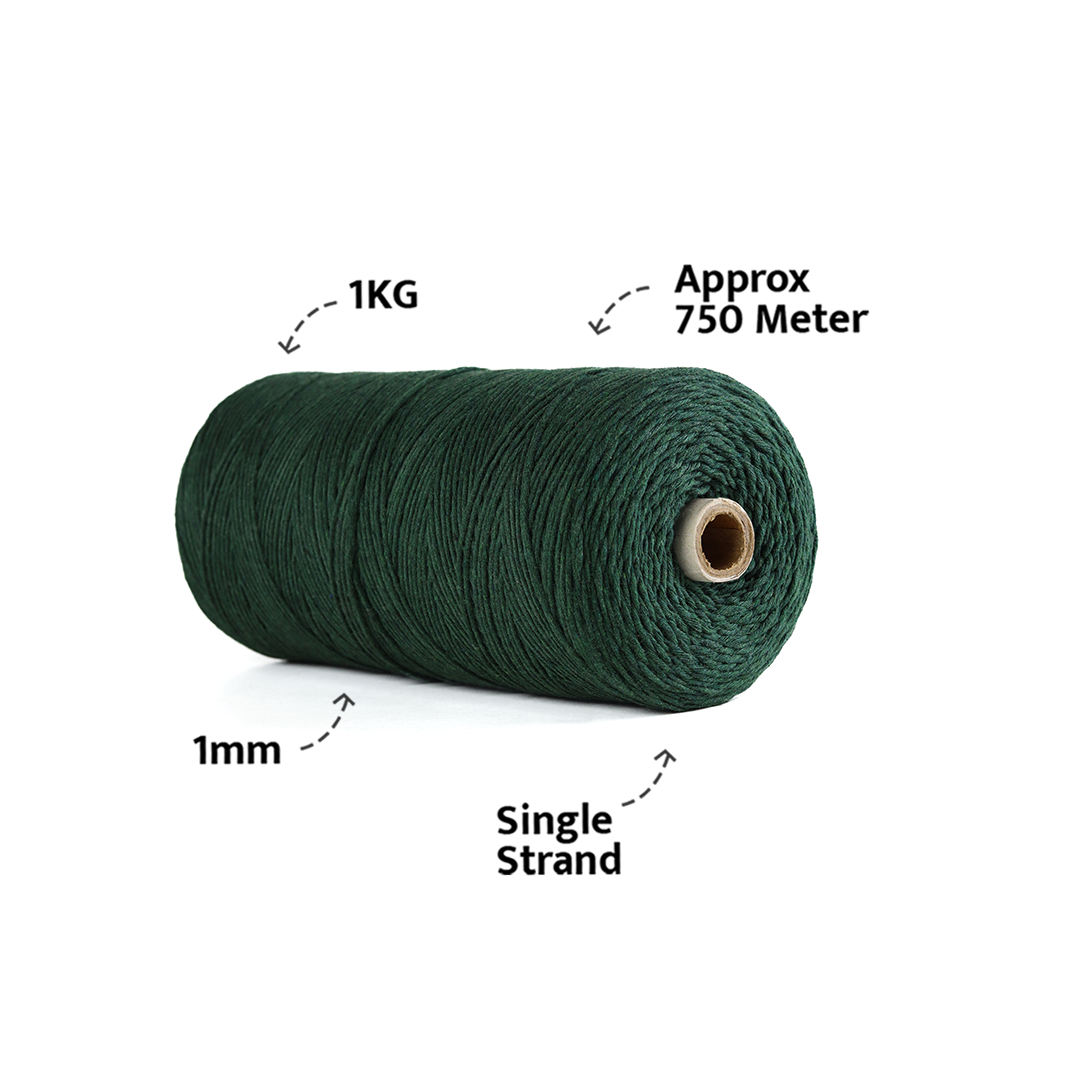 1mm Single Strand | Forest Green | 750 Metres | 1kg Spool | Cotton |No 10