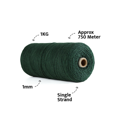 1mm Single Strand | Forest Green | 750 Metres | 1kg Spool | Cotton |No 10