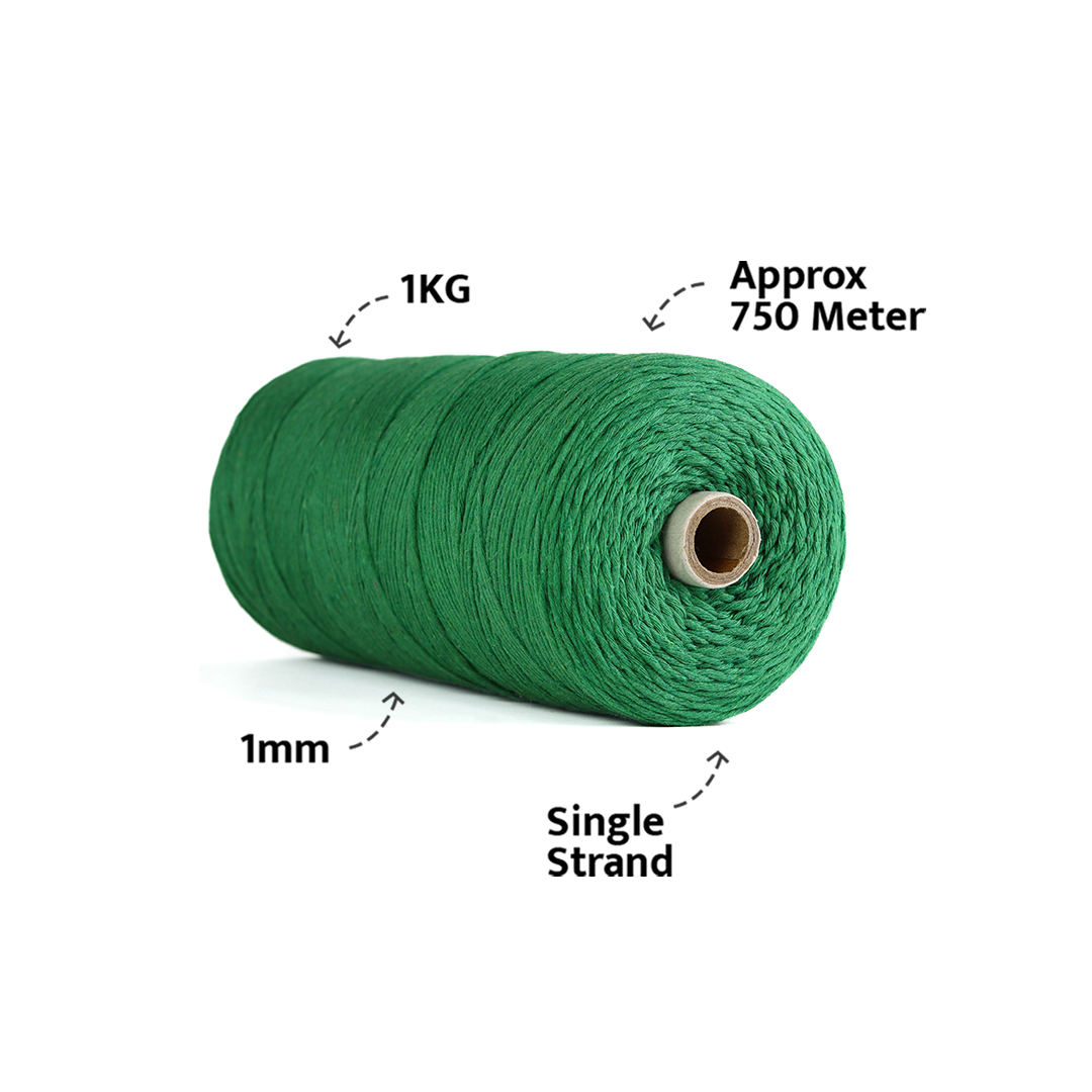 1mm Single Strand | Green | 750 Metres | 1kg Spool | Cotton |No 11