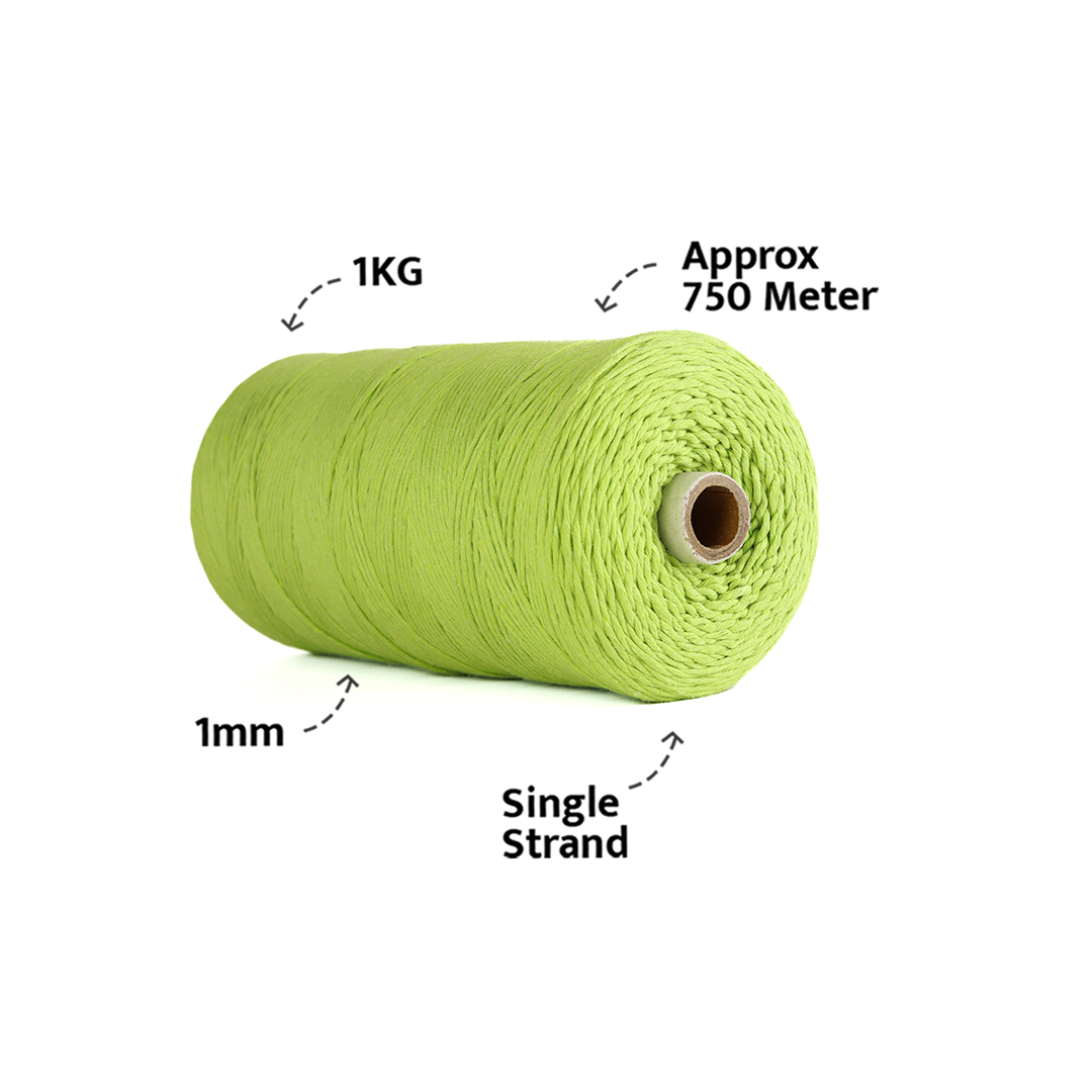 1mm Single Strand | Parrot Green | 750 Metres | 1kg Spool | Cotton | No 13