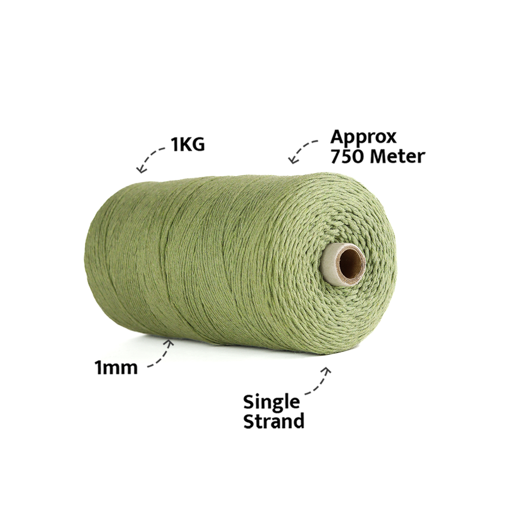 1mm Single Strand | Olive Green | 750 Metres | 1kg Spool | Cotton |No 14