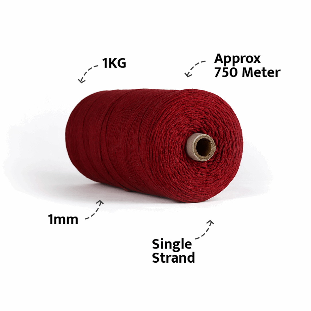 1mm Single Strand | Red | 750 Metres | 1kg Spool | Cotton | No 15