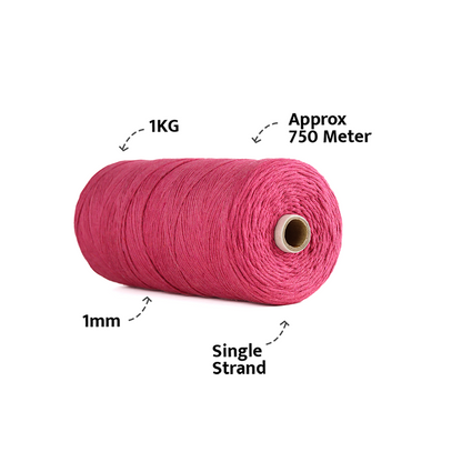 1mm Single Strand | Hot Pink | 750 Metres | 1kg Spool | Cotton |No 16