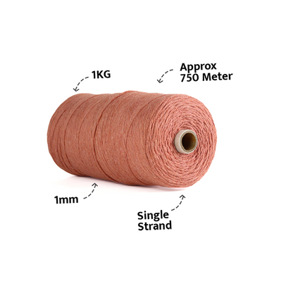 1mm Single Strand | Peach | 750 Metres | 1kg Spool | Cotton | No 17