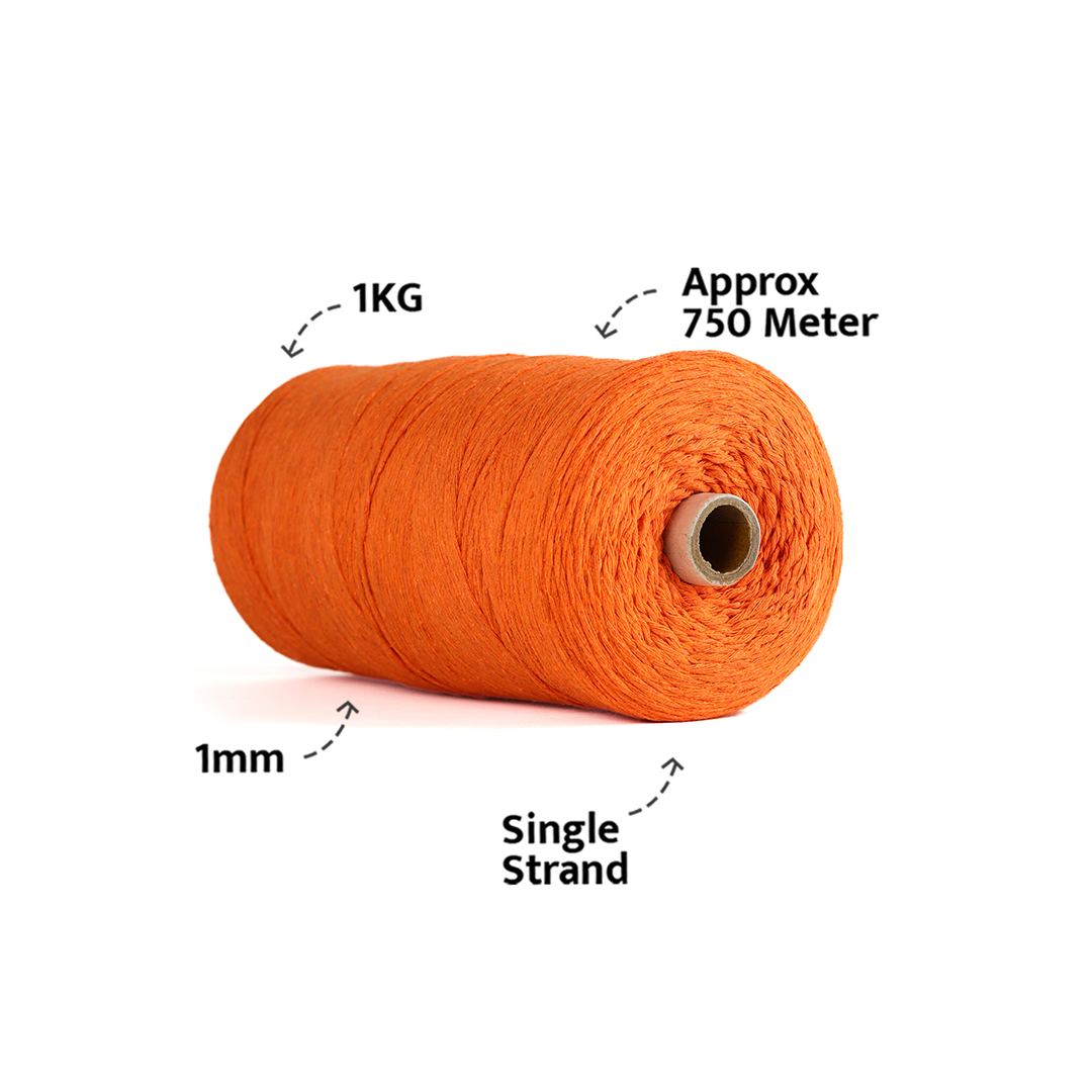 1mm Single Strand | Orange | 750 Metres | 1kg Spool | Cotton | No 19