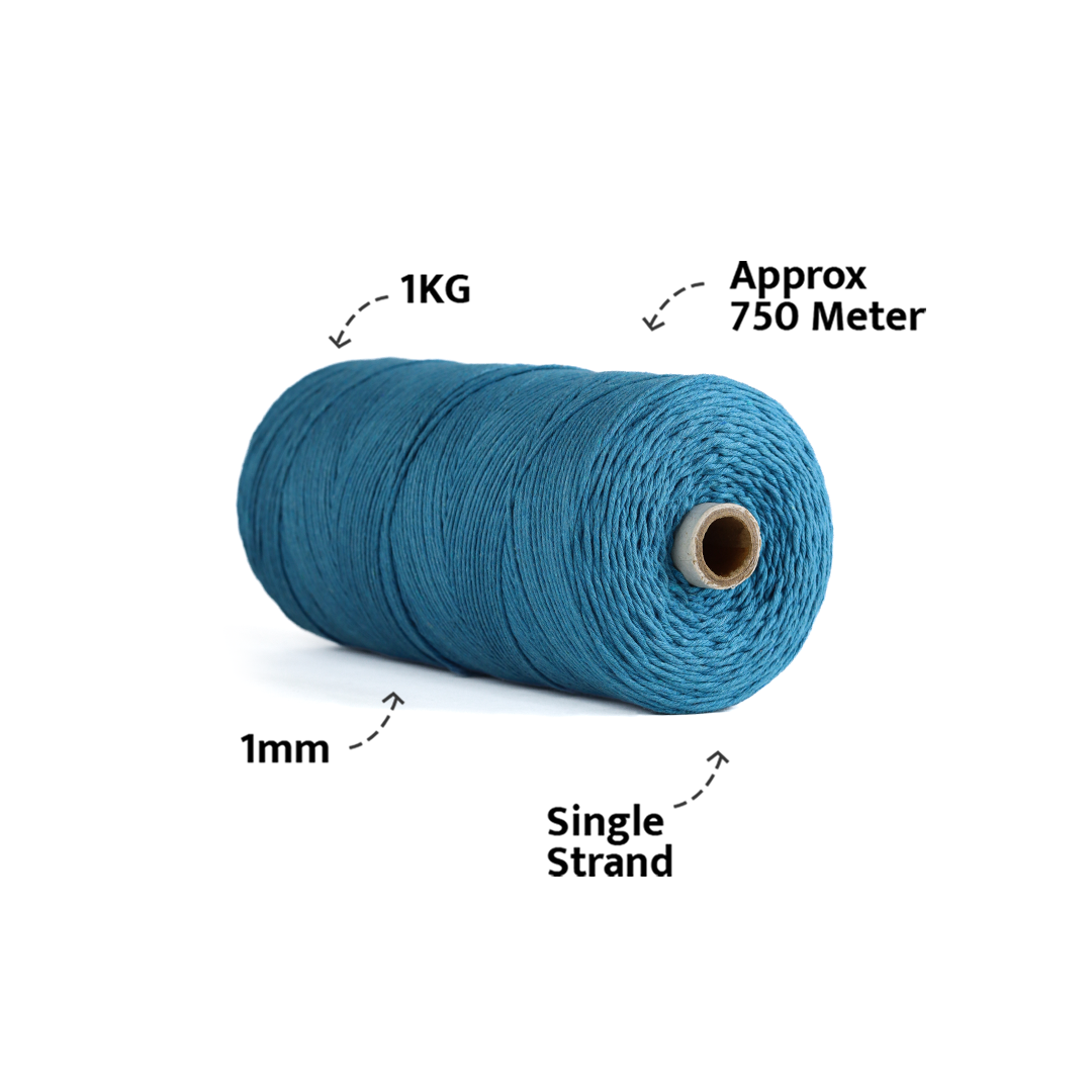 1mm Single Strand | Bright Blue | 750 Metres | 1kg Spool | Cotton |No 22