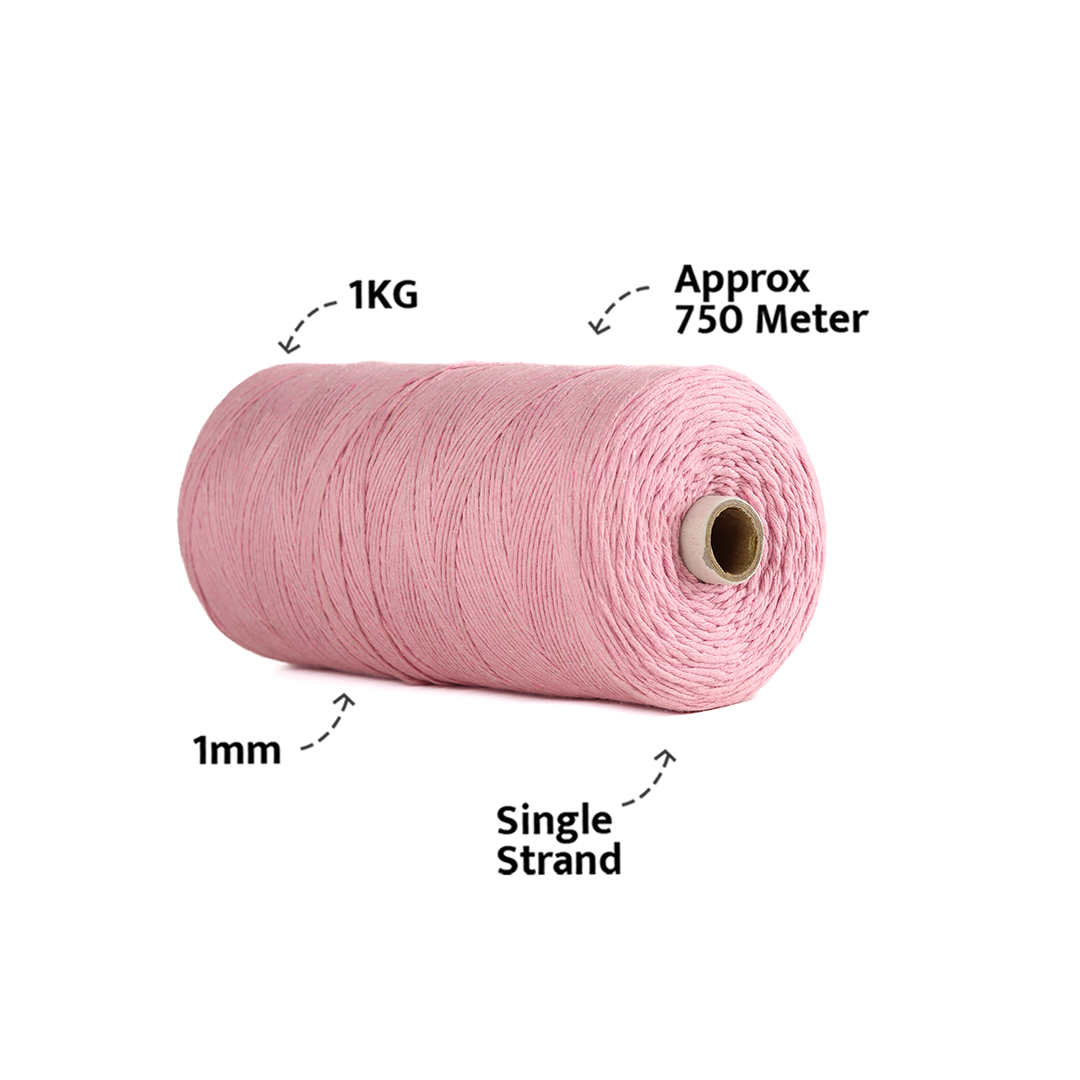 1mm Single Strand | Bubblegum Pink | 750 Metres | 1kg Spool | Cotton |No 26