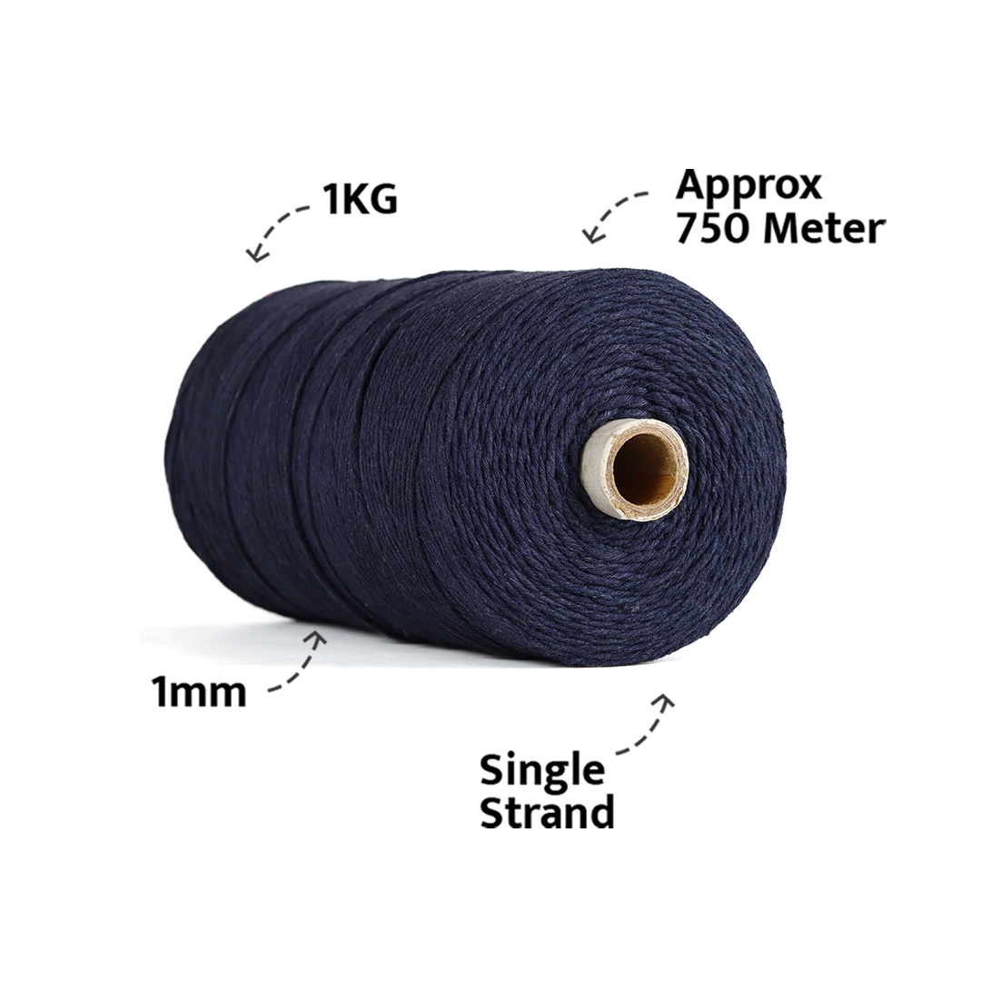 1mm Single Strand | Dark Blue | 750 Metres | 1kg Spool | Cotton |No 27