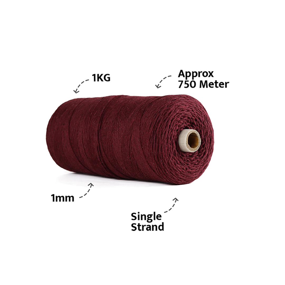 1mm Single Strand | Wine | 750 Metres | 1kg Spool | Cotton | No 29