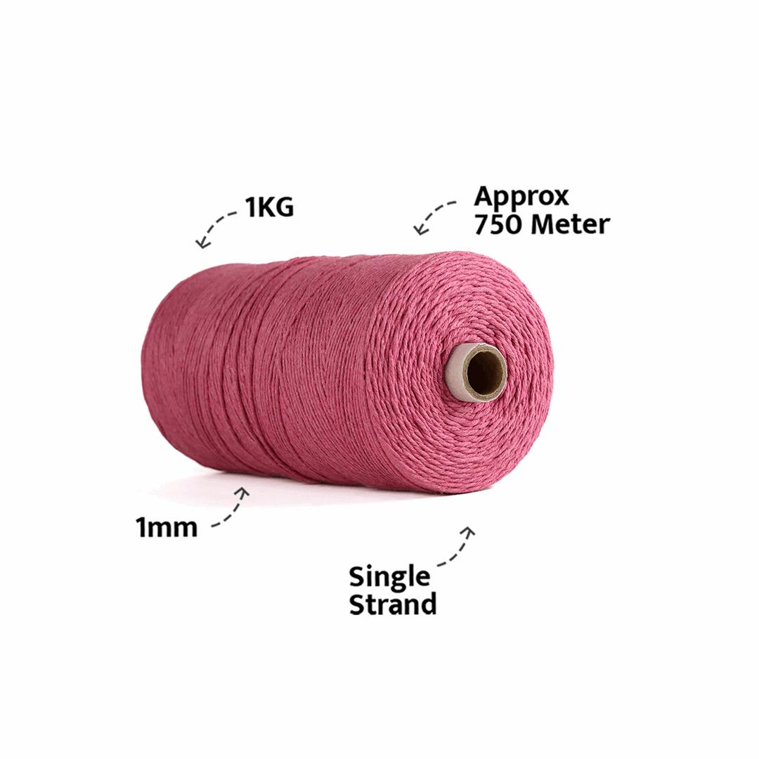 1mm Single Strand | Bright Pink | 750 Metres | 1kg Spool | Cotton |No 33