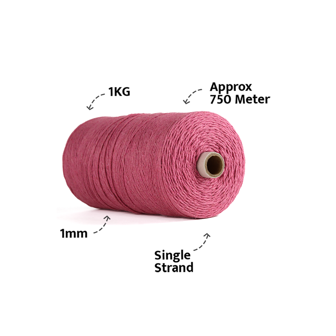 1mm Single Strand | Bright Pink | 750 Metres | 1kg Spool | Cotton |No 33