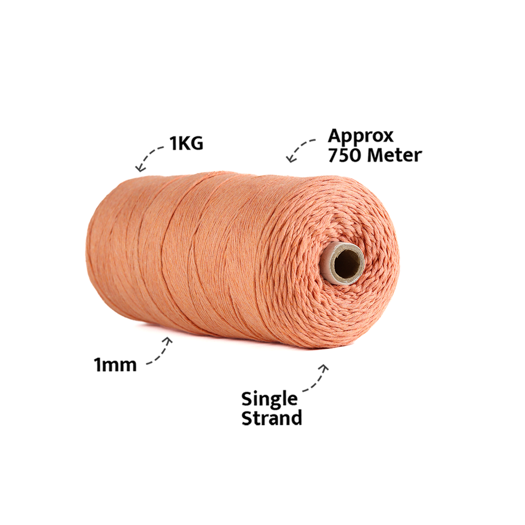 1mm Single Strand | Pastel Orange | 750 Metres | 1kg Spool | Cotton | No 34