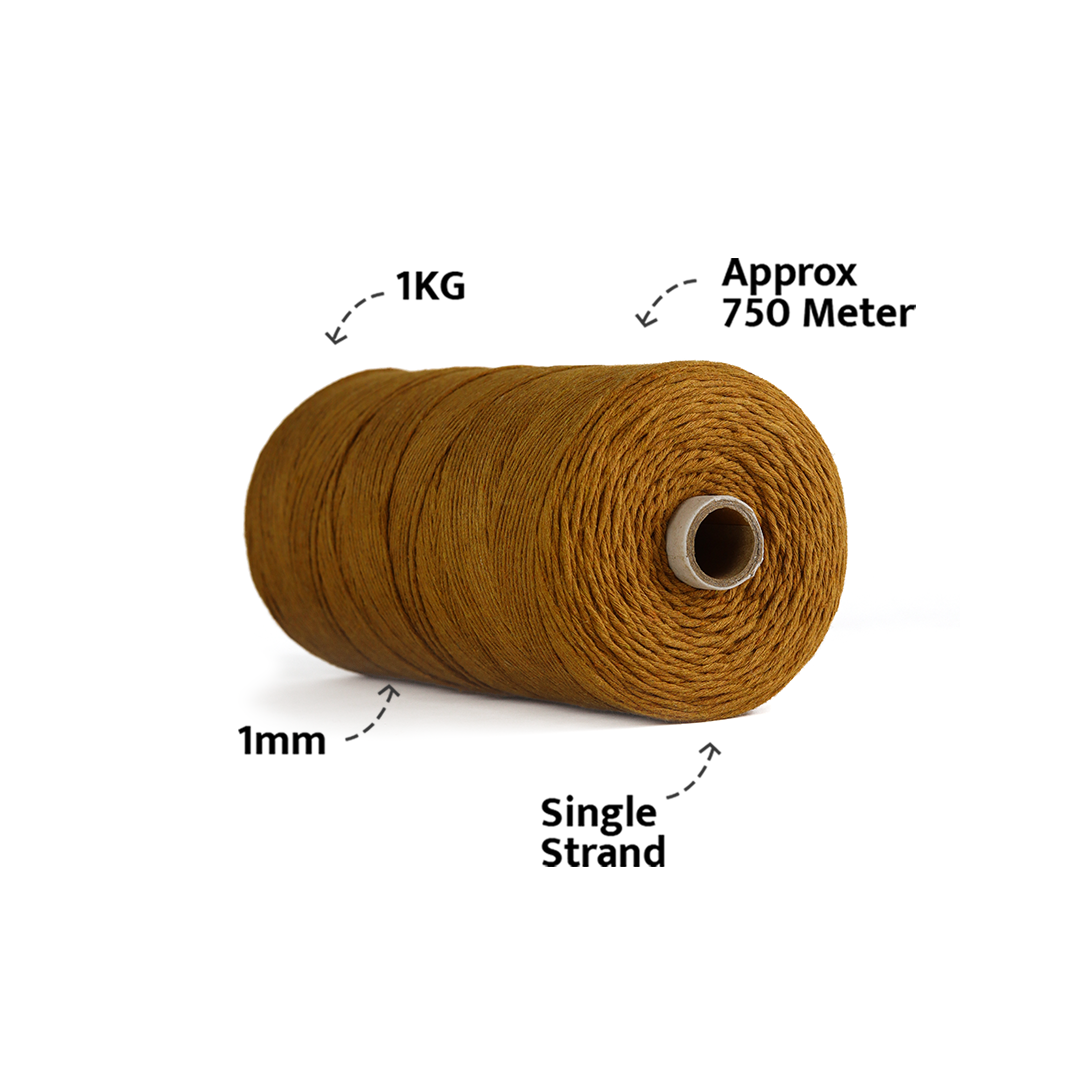 1mm Single Strand | Golden Mustard | 750 Metres | 1kg Spool | Cotton |No 37