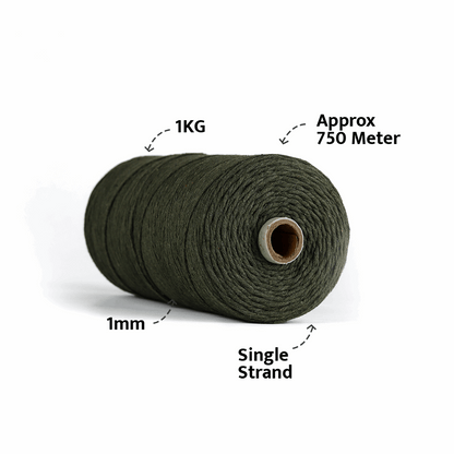 1mm Single Strand | Army Green | 750 Metres | 1kg Spool | Cotton |No 38