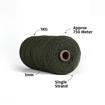 1mm Single Strand | Army Green | 750 Metres | 1kg Spool | Cotton |No 38