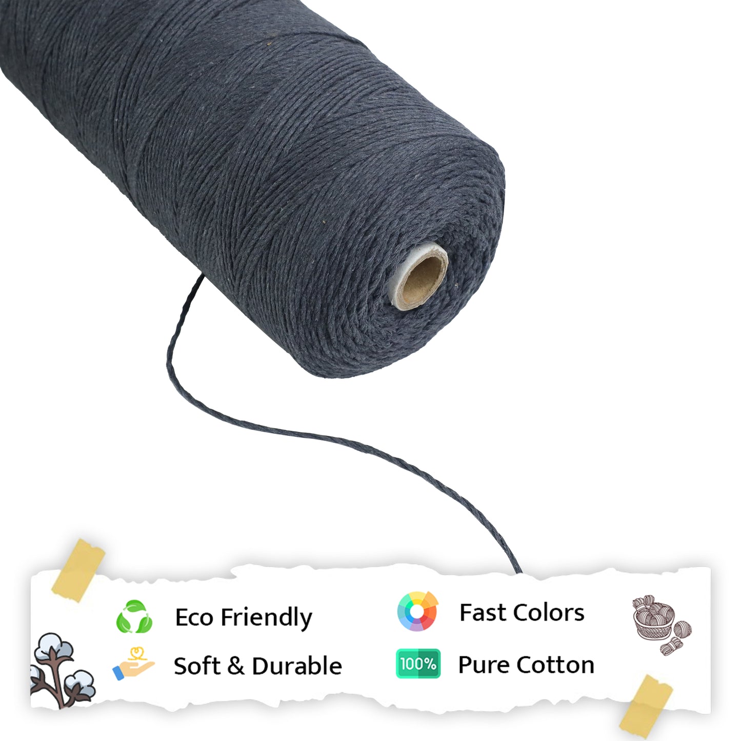 1mm Twisted (3Ply) | Dark Grey | 750 Metres | 1kg Spool | Cotton | No 02