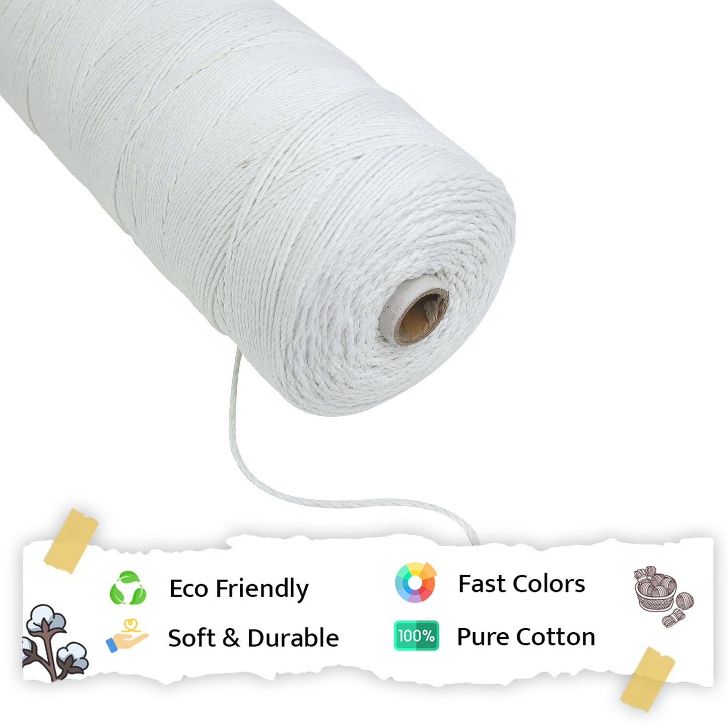 1mm Twisted (3Ply) | Pure White | 750 Metres | 1kg Spool | Cotton | No 03