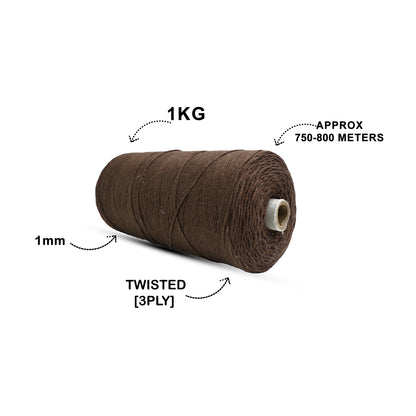 1mm Twisted (3Ply) | Coffee Brown | 750 Metres | 1kg Spool | Cotton | No 05