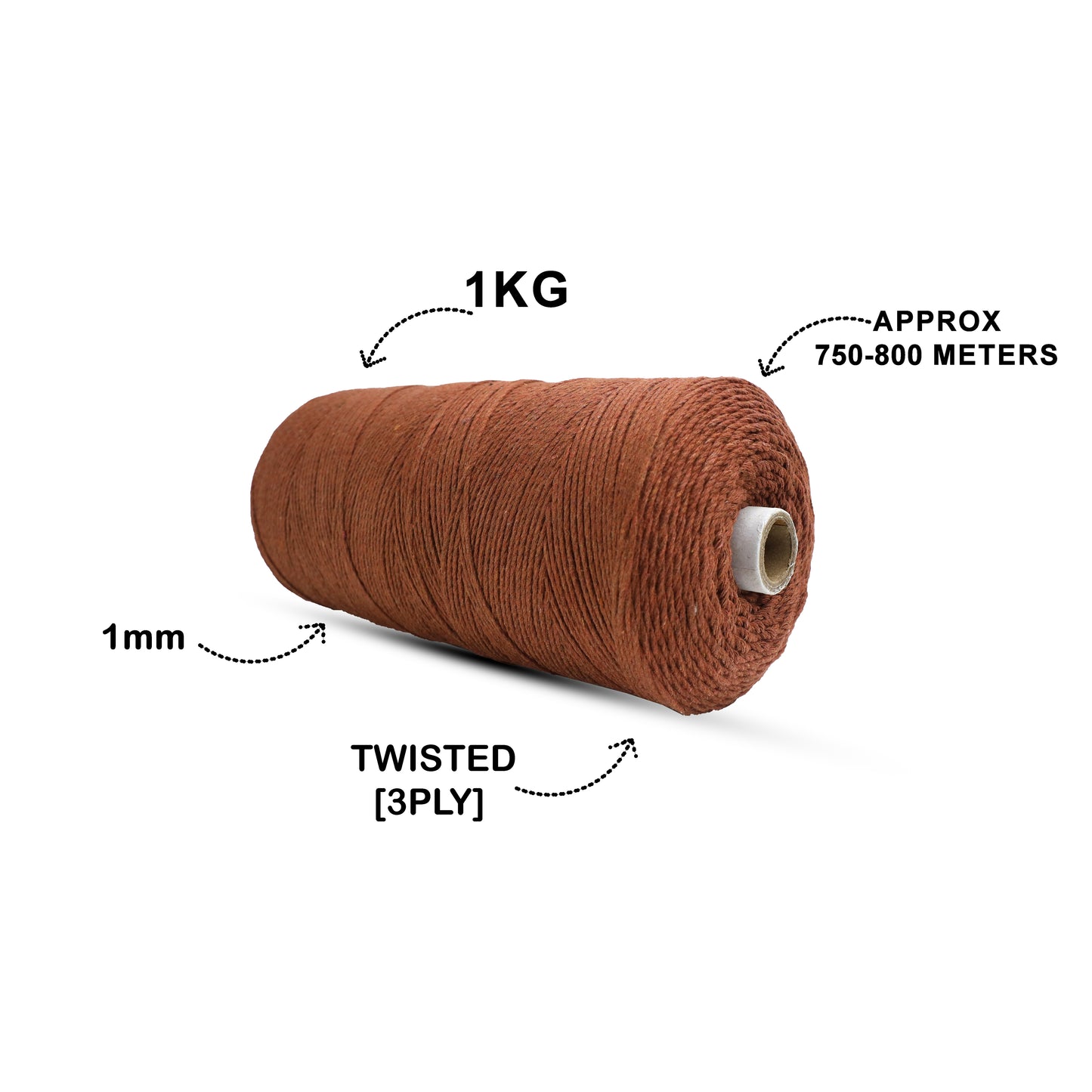 1mm Twisted (3Ply) | Chocolate Brown | 750 Metres | 1kg Spool | Cotton | No 06