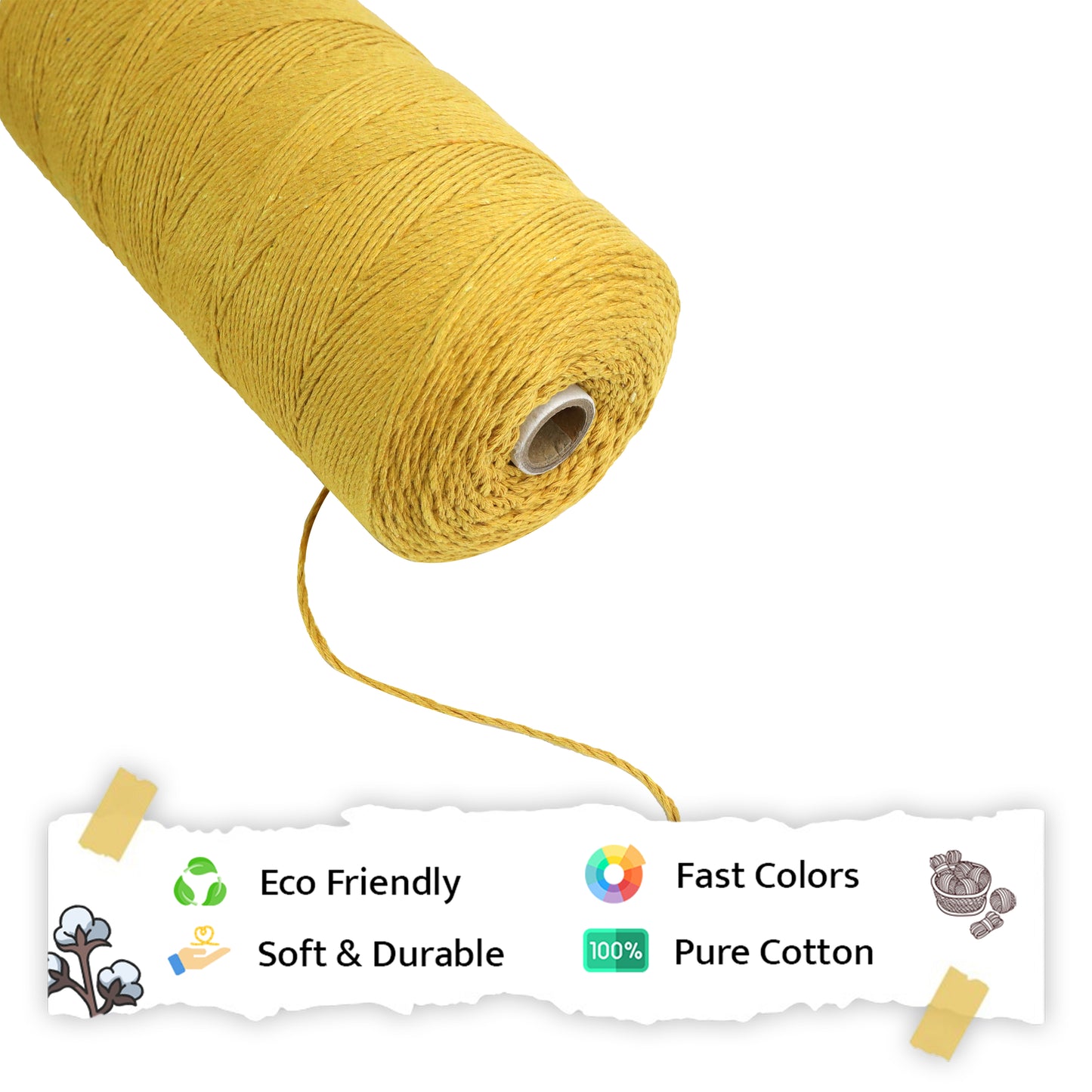 1mm Twisted (3Ply) | Mustard | 750 Metres | 1kg Spool | Cotton | No 07