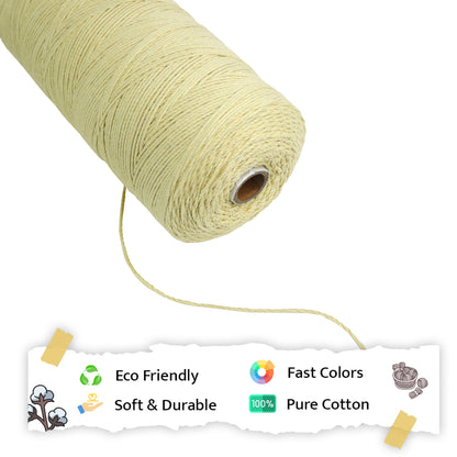 1mm Twisted (3Ply) | Light Yellow | 750 Metres | 1kg Spool | Cotton | No 09