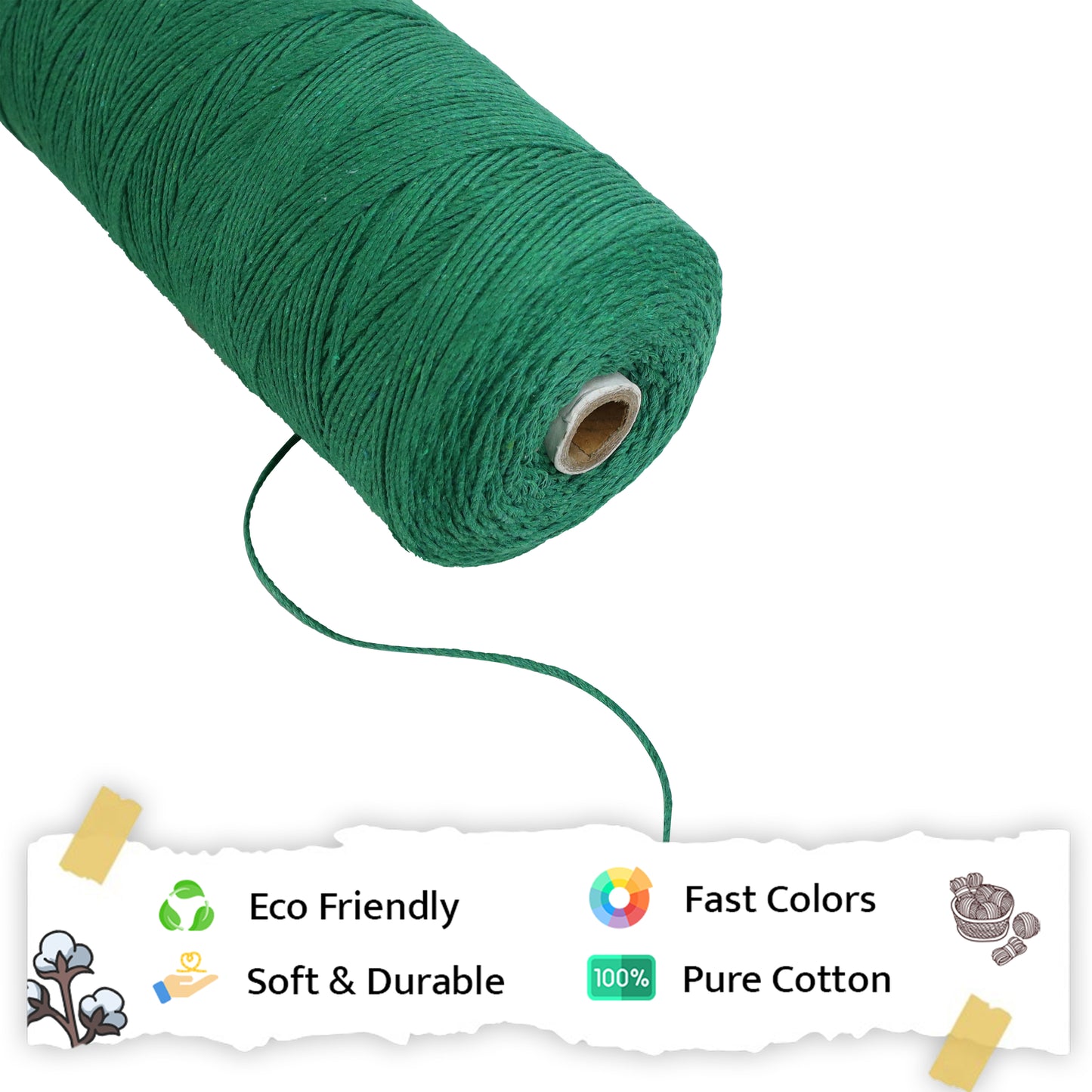 1mm Twisted (3Ply) | Green | 750 Metres | 1kg Spool | Cotton | No 11