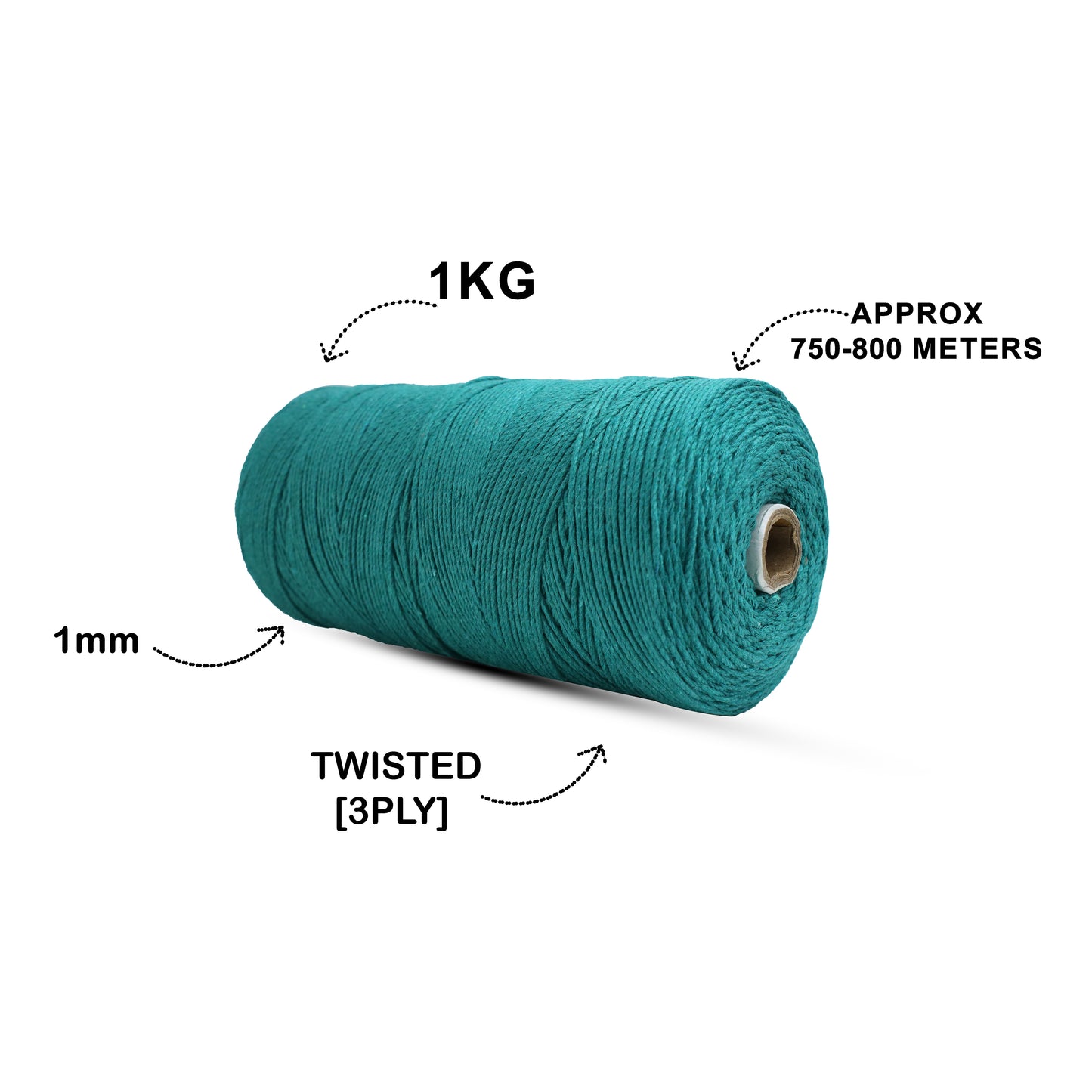 1mm Twisted (3Ply) | Sea Green | 750 Metres | 1kg Spool | Cotton | No 12