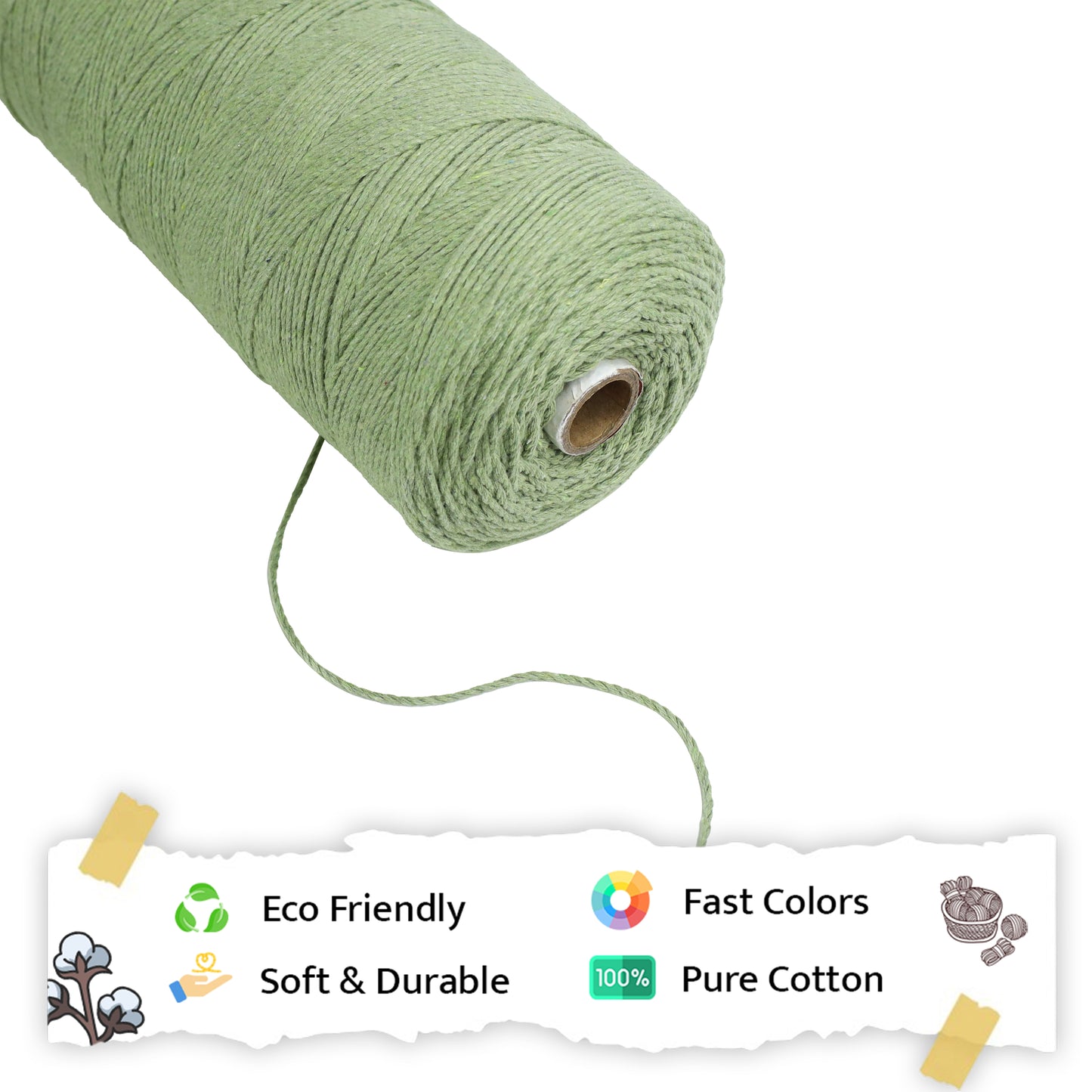 1mm Twisted (3Ply) | Olive Green | 750 Metres | 1kg Spool | Cotton | No 14