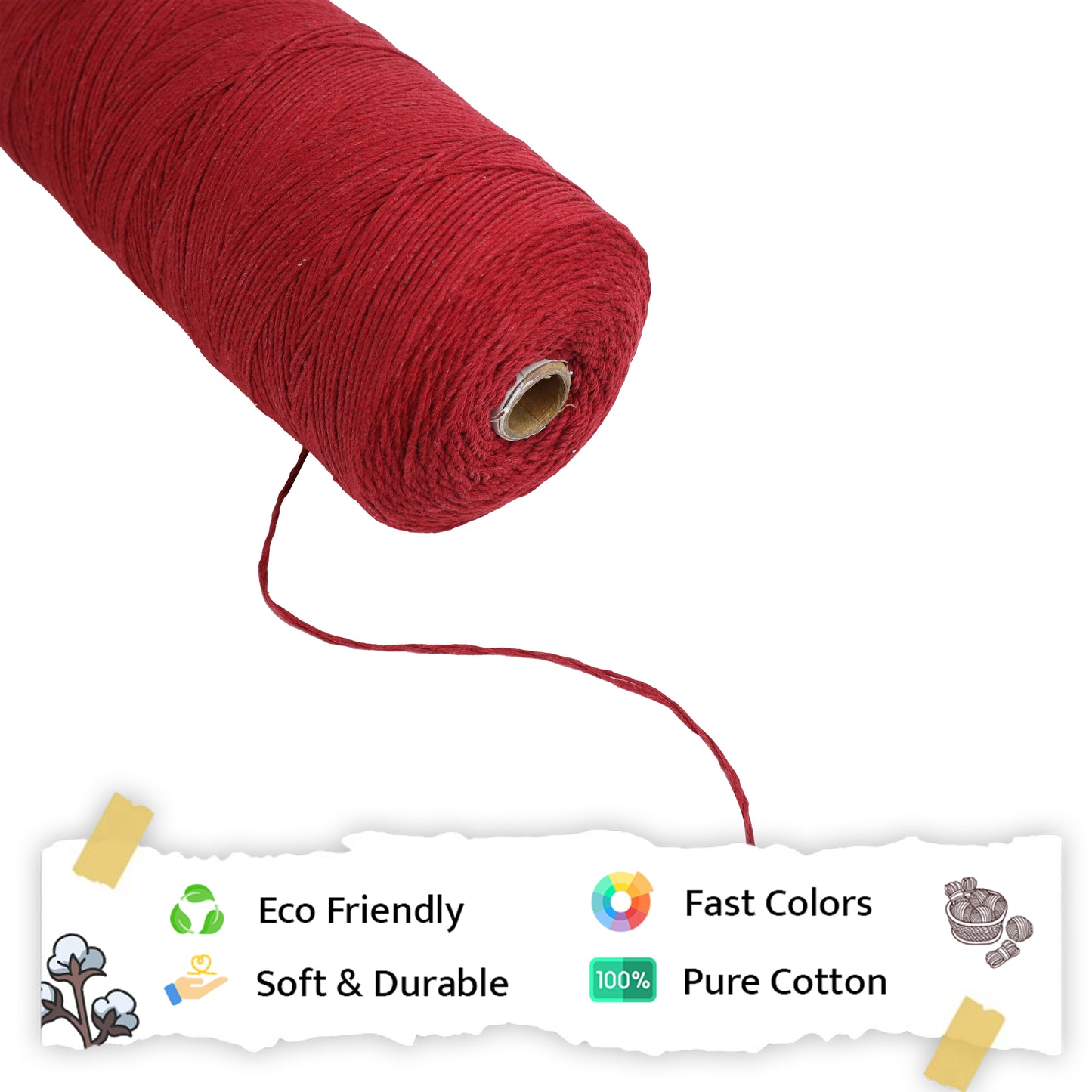 1mm Twisted (3Ply) | Red | 750 Metres | 1kg Spool | Cotton | No 15