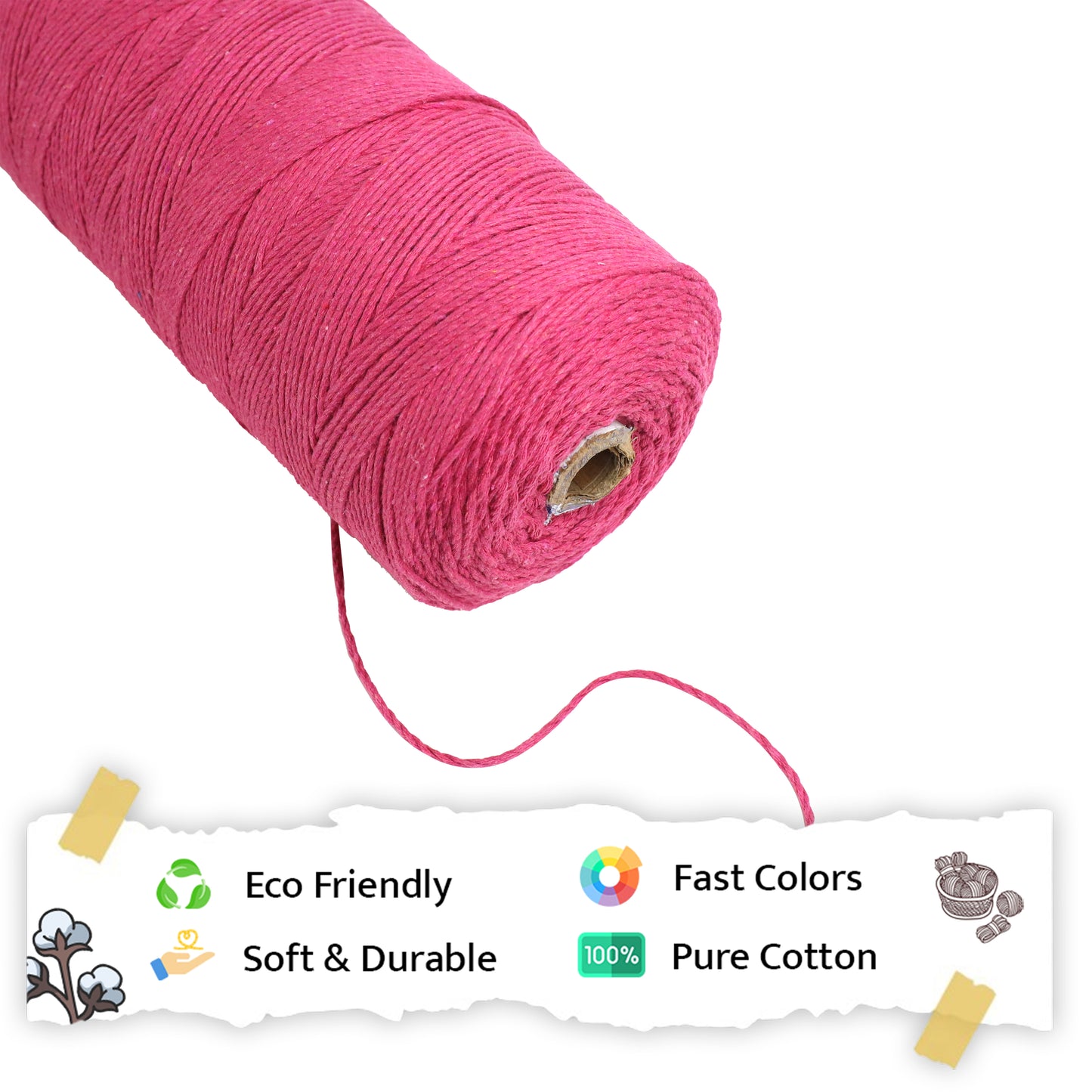 1mm Twisted (3Ply) | Hot Pink | 750 Metres | 1kg Spool | Cotton | No 16