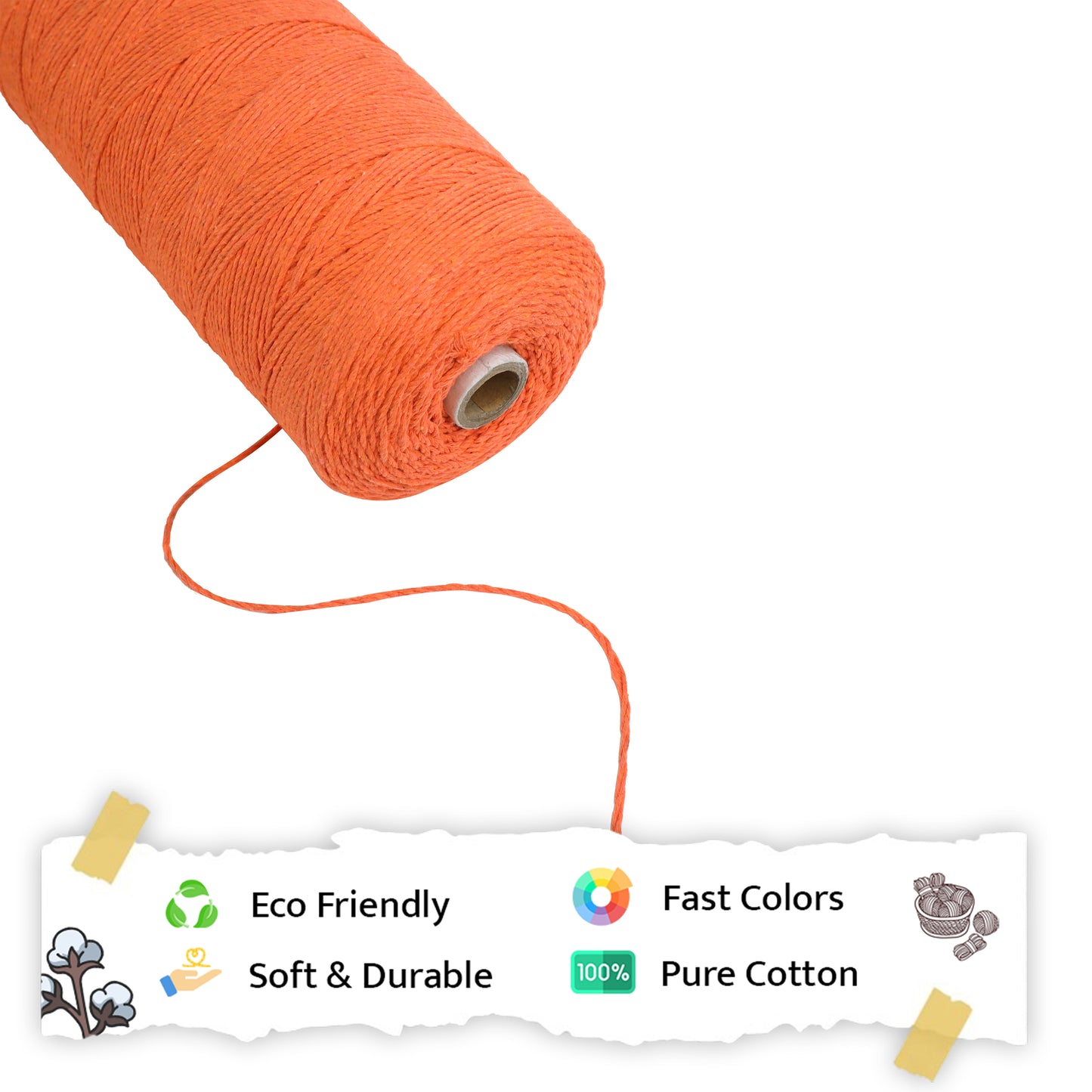 1mm Twisted (3Ply) | Orange | 750 Metres | 1kg Spool | Cotton | No 19