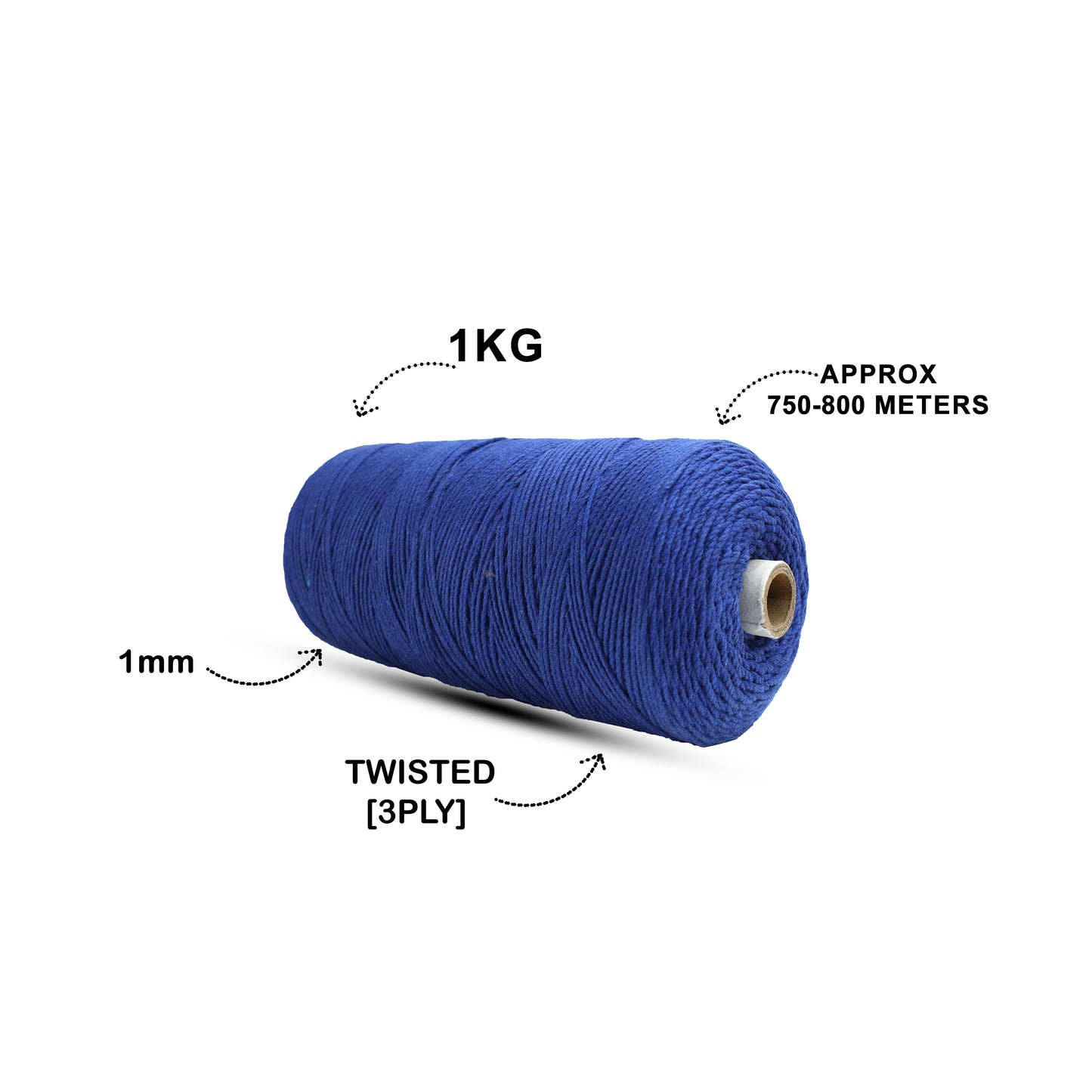 1mm Twisted (3Ply) | Sapphire Blue | 750 Metres | 1kg Spool | Cotton | No 20