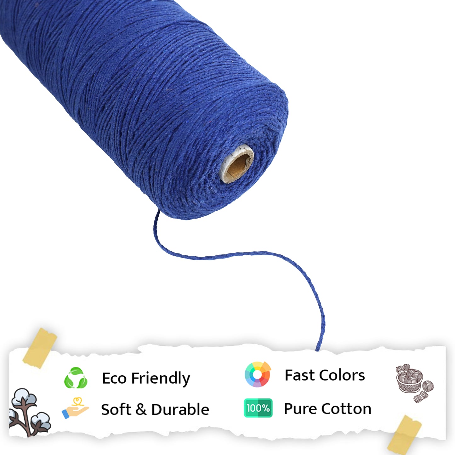 1mm Twisted (3Ply) | Sapphire Blue | 750 Metres | 1kg Spool | Cotton | No 20