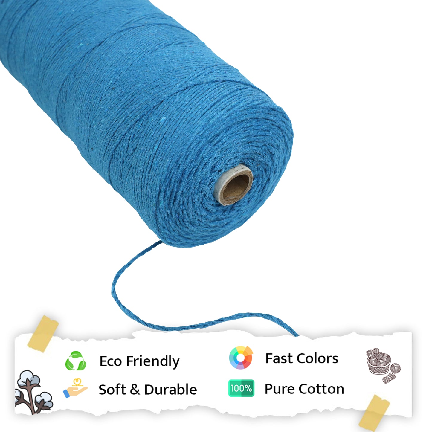 1mm Twisted (3Ply) | Bright Blue | 750 Metres | 1kg Spool | Cotton | No 22