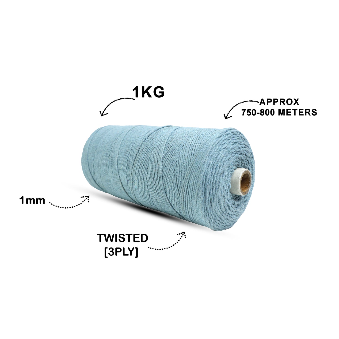 1mm Twisted (3Ply) | Mint Blue | 750 Metres | 1kg Spool | Cotton | No 25