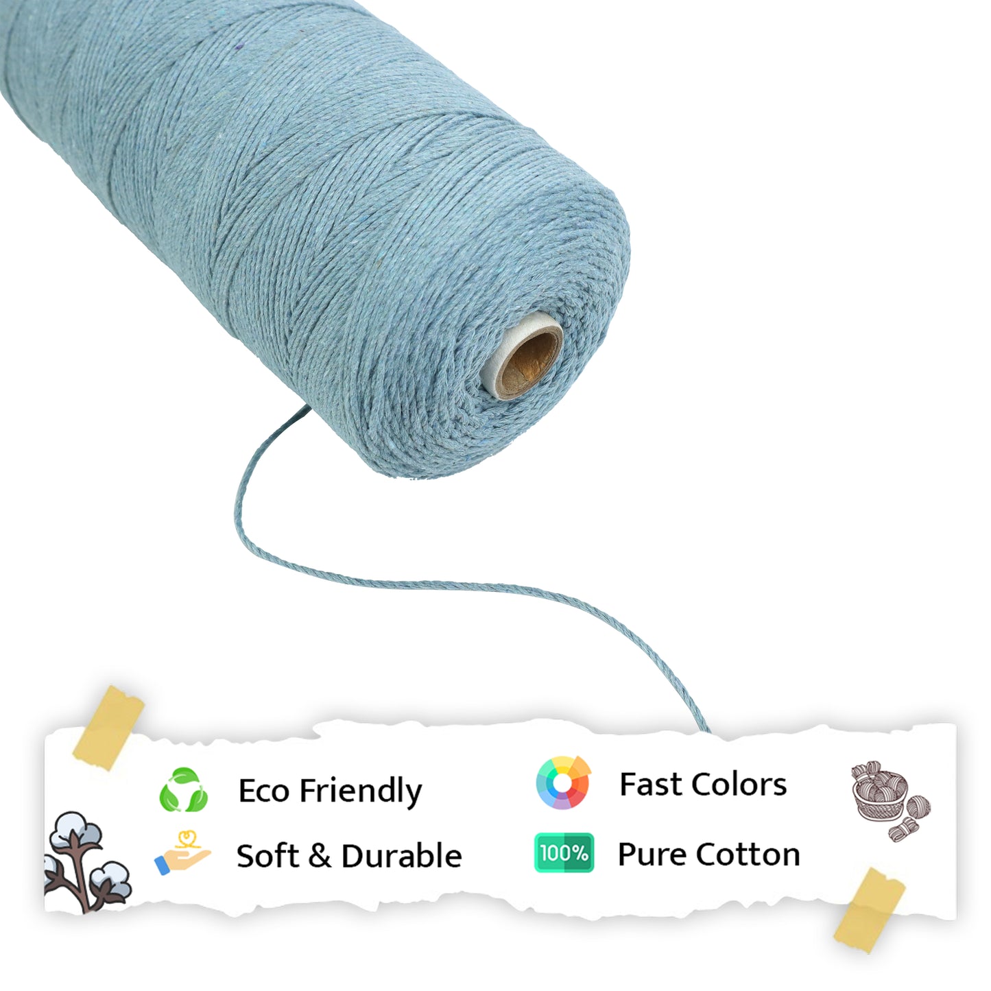 1mm Twisted (3Ply) | Mint Blue | 750 Metres | 1kg Spool | Cotton | No 25