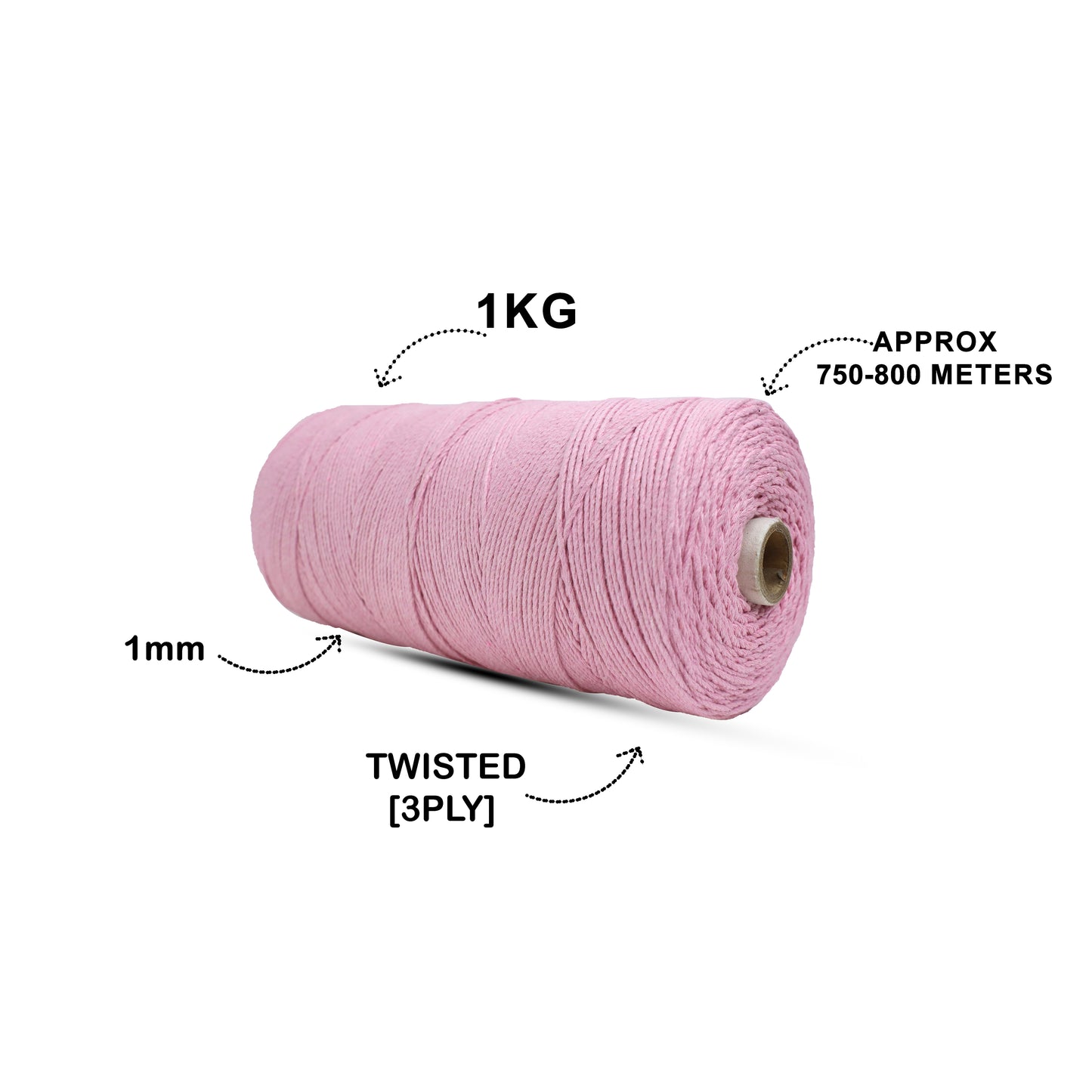 1mm Twisted (3Ply) | Bubblegum Pink | 750 Metres | 1kg Spool | Cotton | No 26