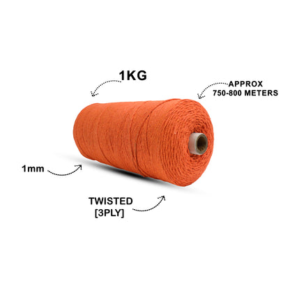 1mm Twisted (3Ply) | Rust | 750 Metres | 1kg Spool | Cotton | No 28