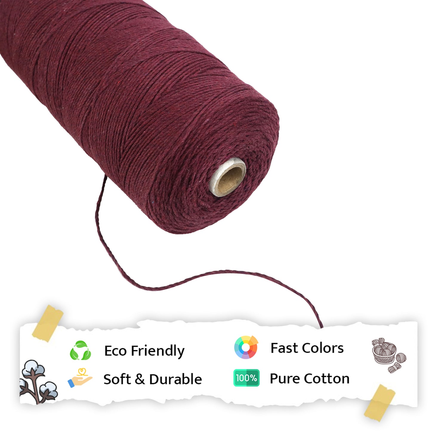 1mm Twisted (3Ply) | Wine | 750 Metres | 1kg Spool | Cotton | No 29