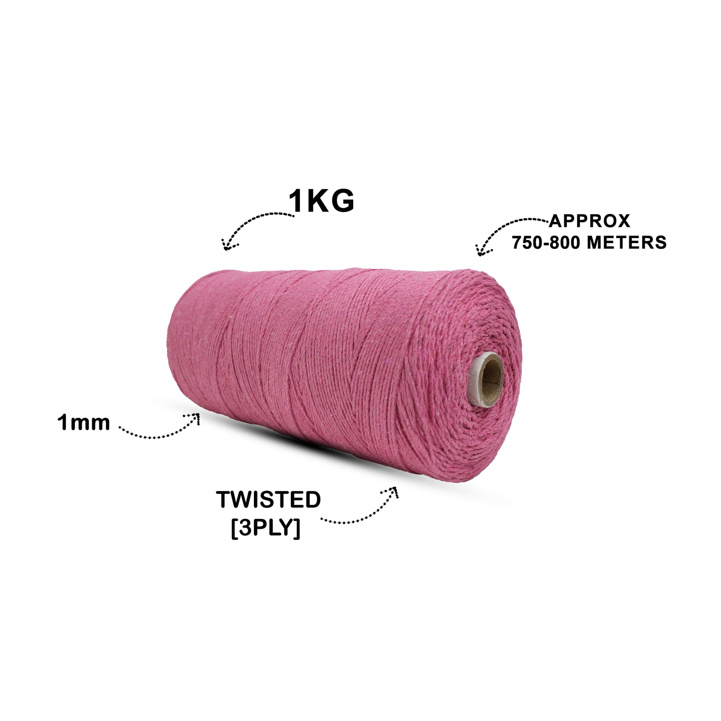 1mm Twisted (3Ply) | Bright Pink | 750 Metres | 1kg Spool | Cotton | No 33