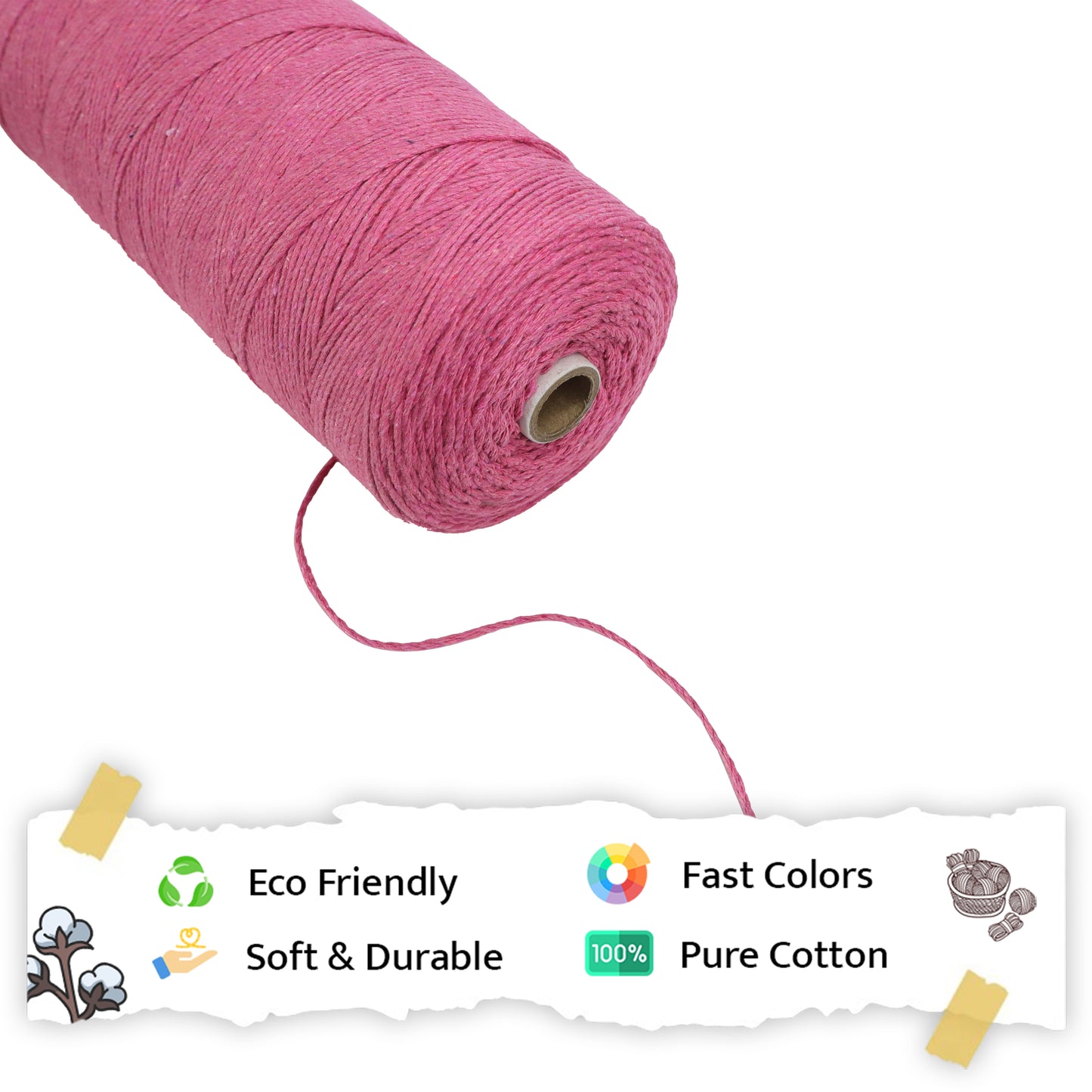 1mm Twisted (3Ply) | Bright Pink | 750 Metres | 1kg Spool | Cotton | No 33