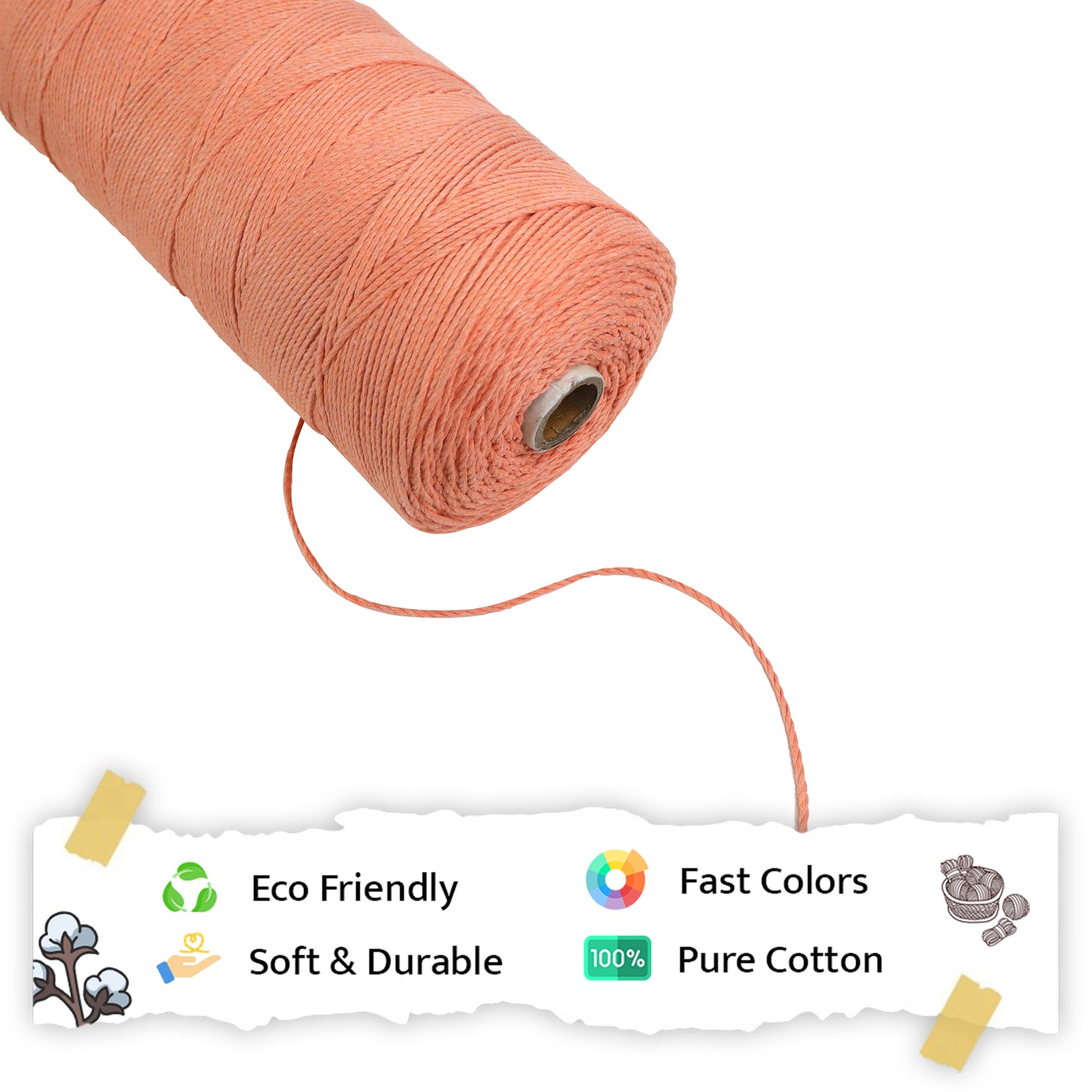 1mm Twisted (3Ply) | Pastel Orange | 750 Metres | 1kg Spool | Cotton | No 34