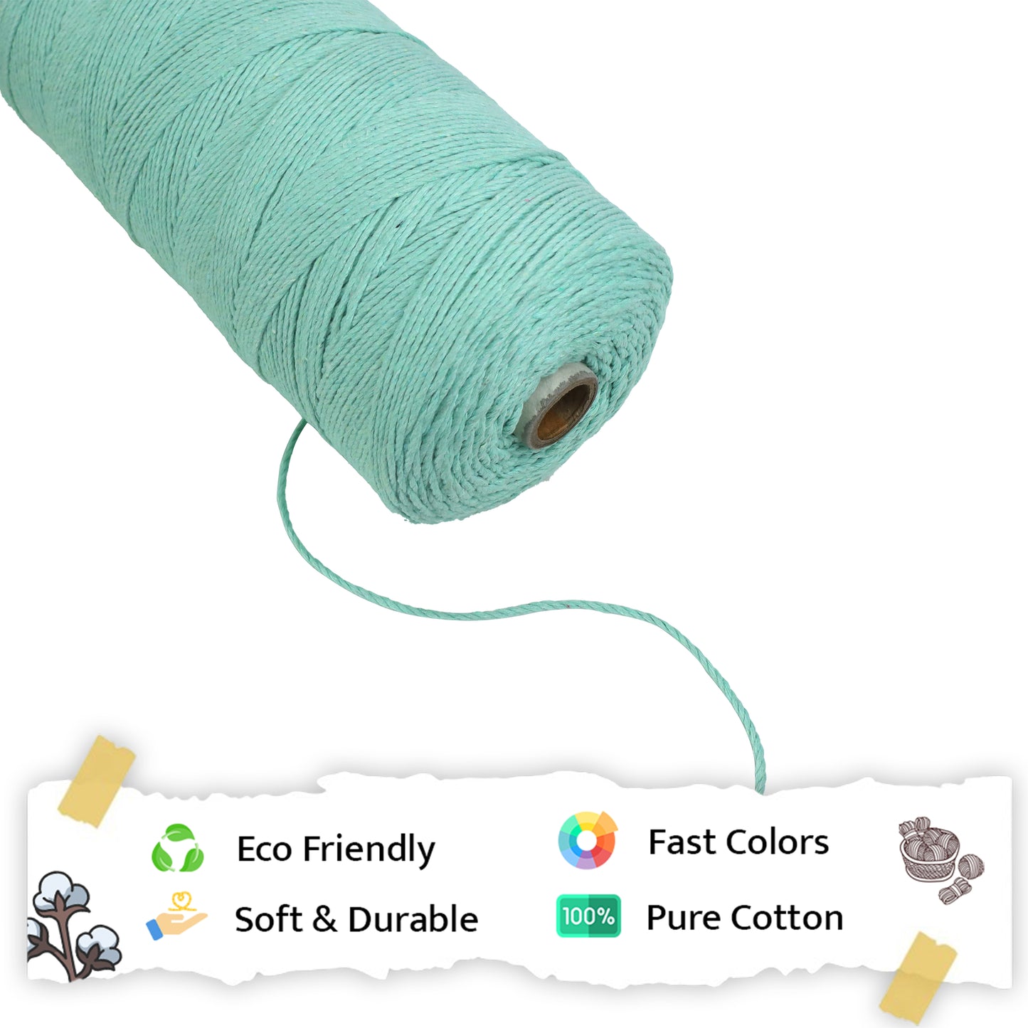 1mm Twisted (3Ply) | Mint Green | 750 Metres | 1kg Spool | Cotton | No 35