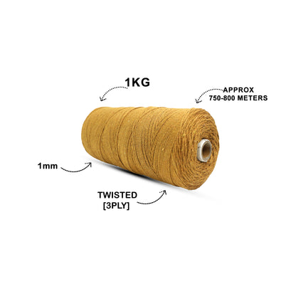 1mm Twisted (3Ply) | Golden Mustard | 750 Metres | 1kg Spool | Cotton | No 37