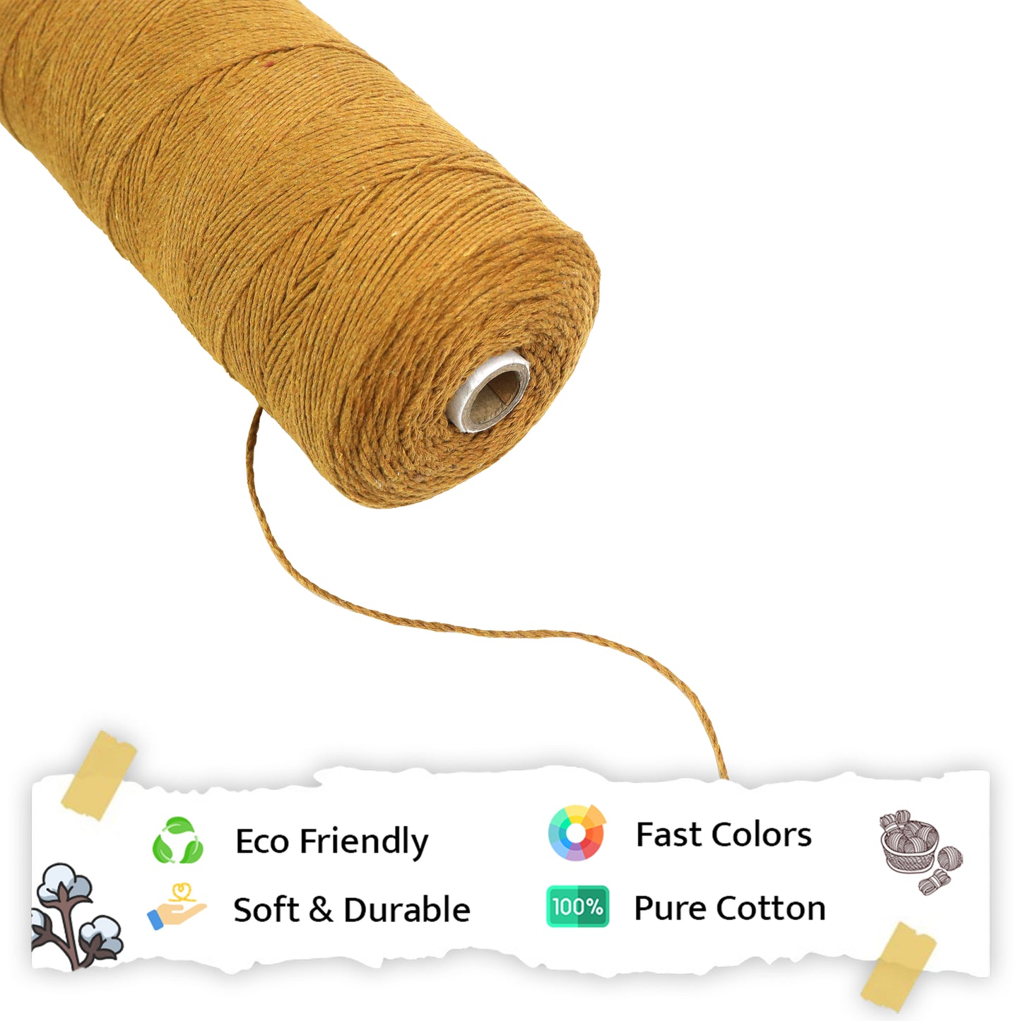 1mm Twisted (3Ply) | Golden Mustard | 750 Metres | 1kg Spool | Cotton | No 37