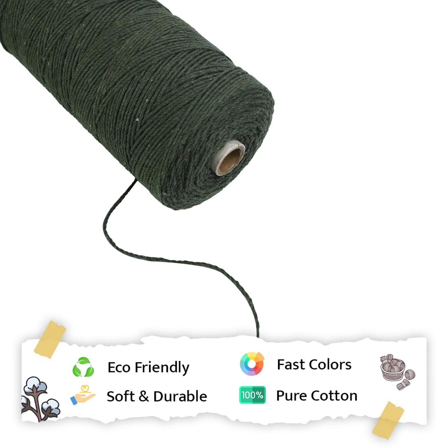 1mm Twisted (3Ply) | Army Green | 750 Metres | 1kg Spool | Cotton | No 38