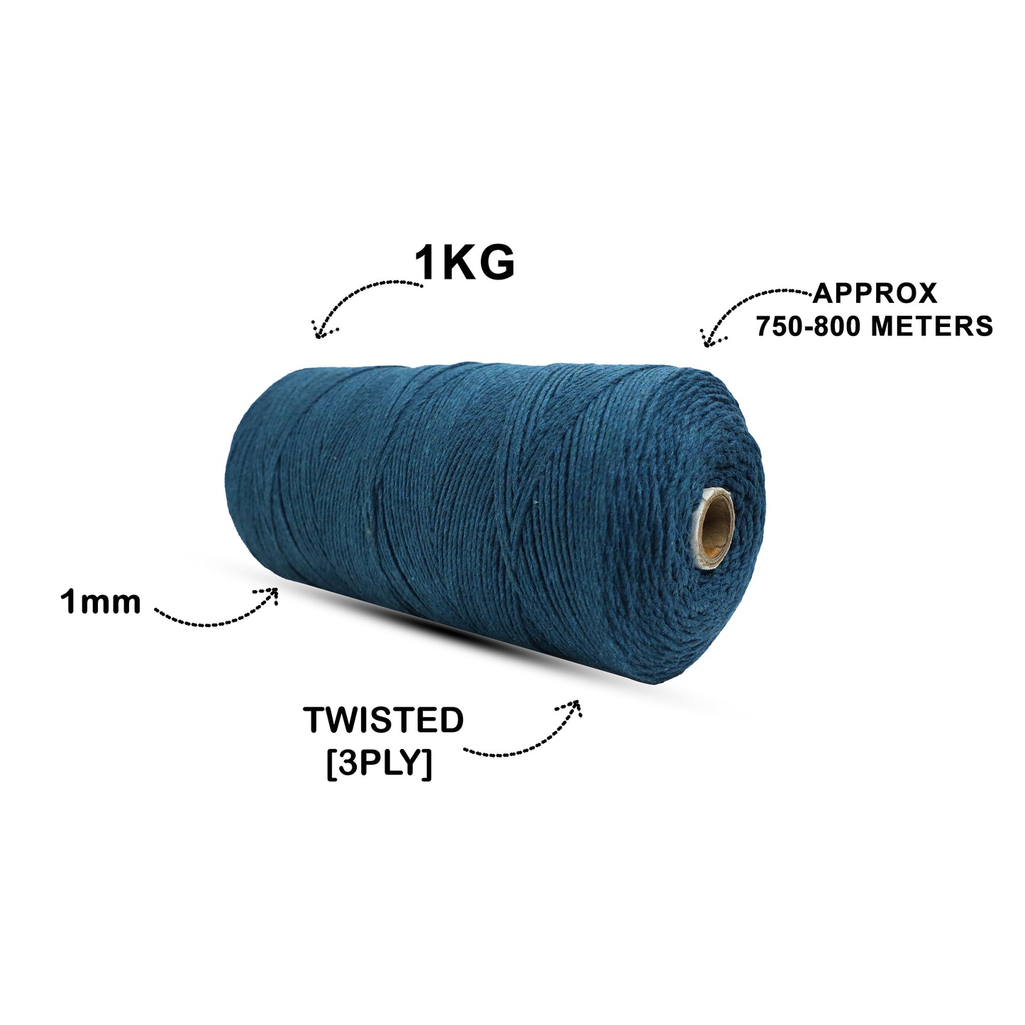 1mm Twisted (3Ply) | Teal Blue | 750 Metres | 1kg Spool | Cotton | No 39