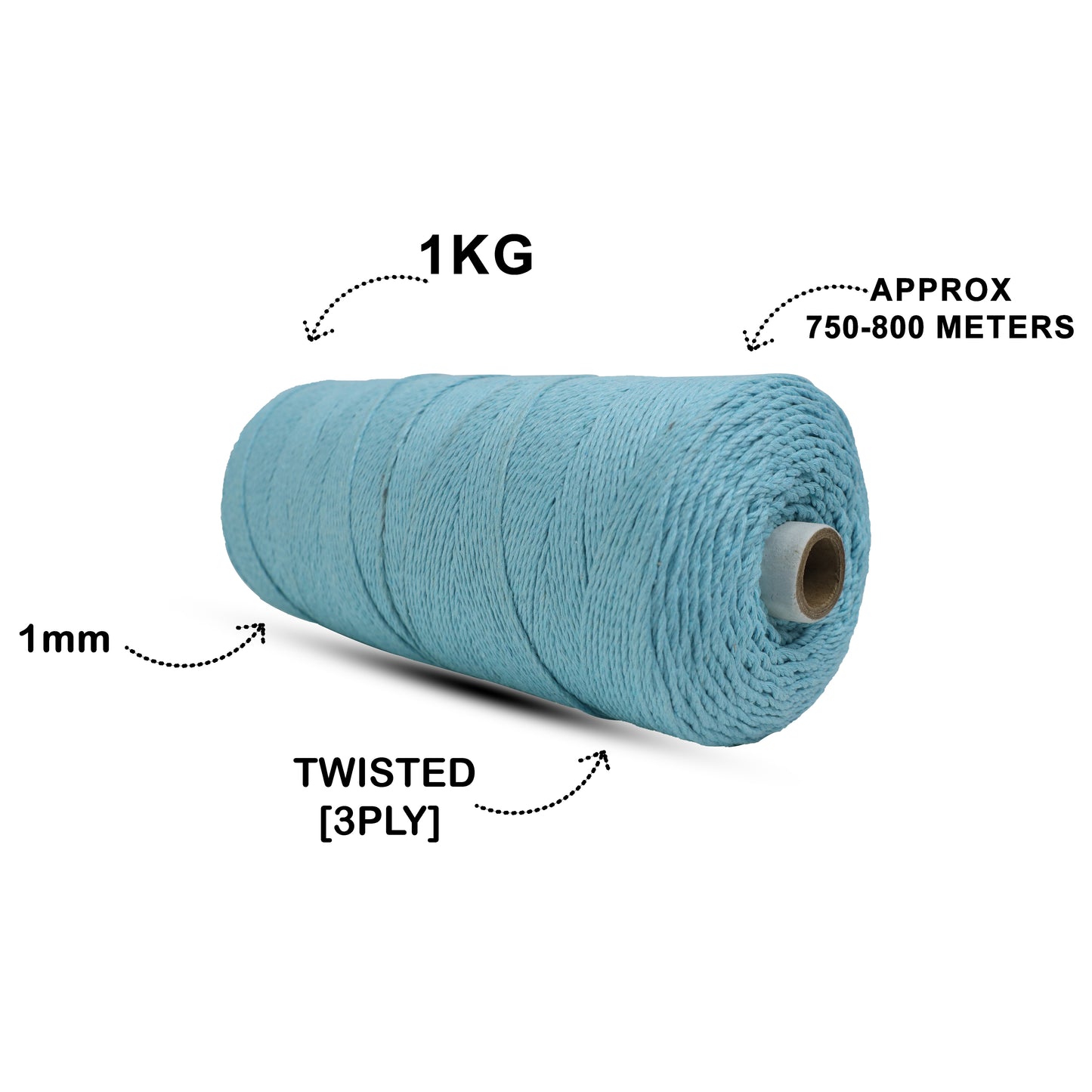 1mm Twisted (3Ply) | Aqua Blue | 750 Metres | 1kg Spool | Cotton | No 40