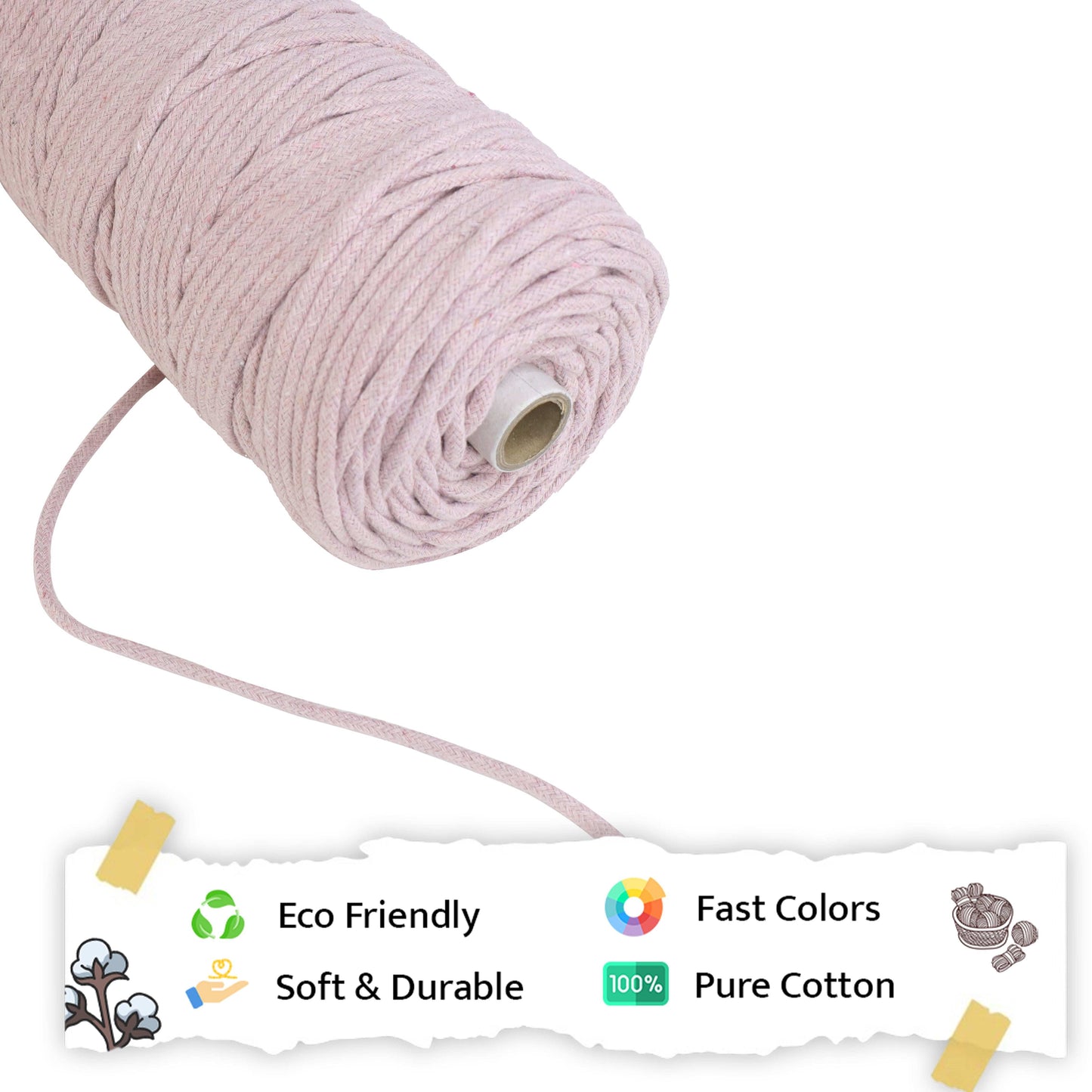 4mm Braided | Baby Pink | 140 Meters | 1Kg Spool | Cotton | No 18