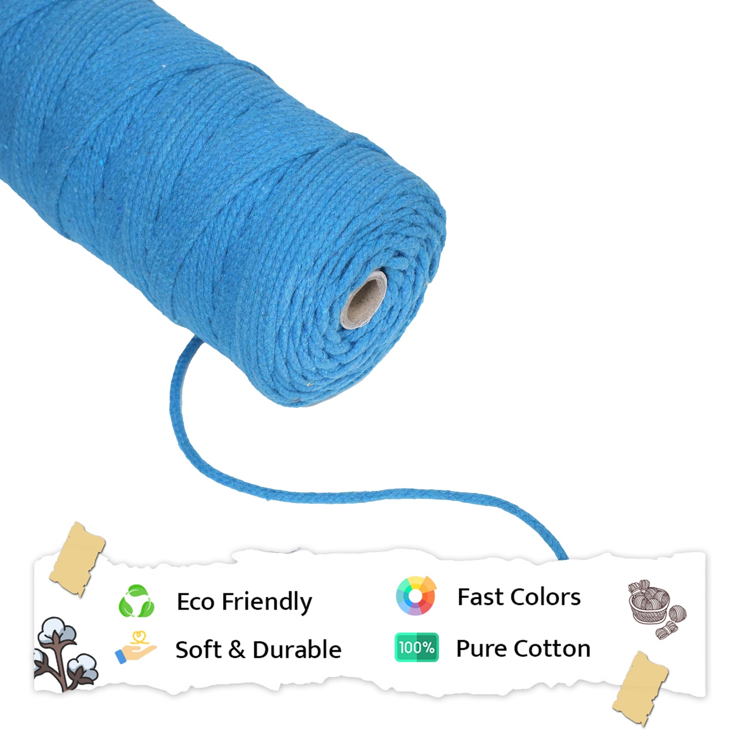 4mm Knitted | Bright Blue | 140 Meters | 1Kg Spool | Cotton